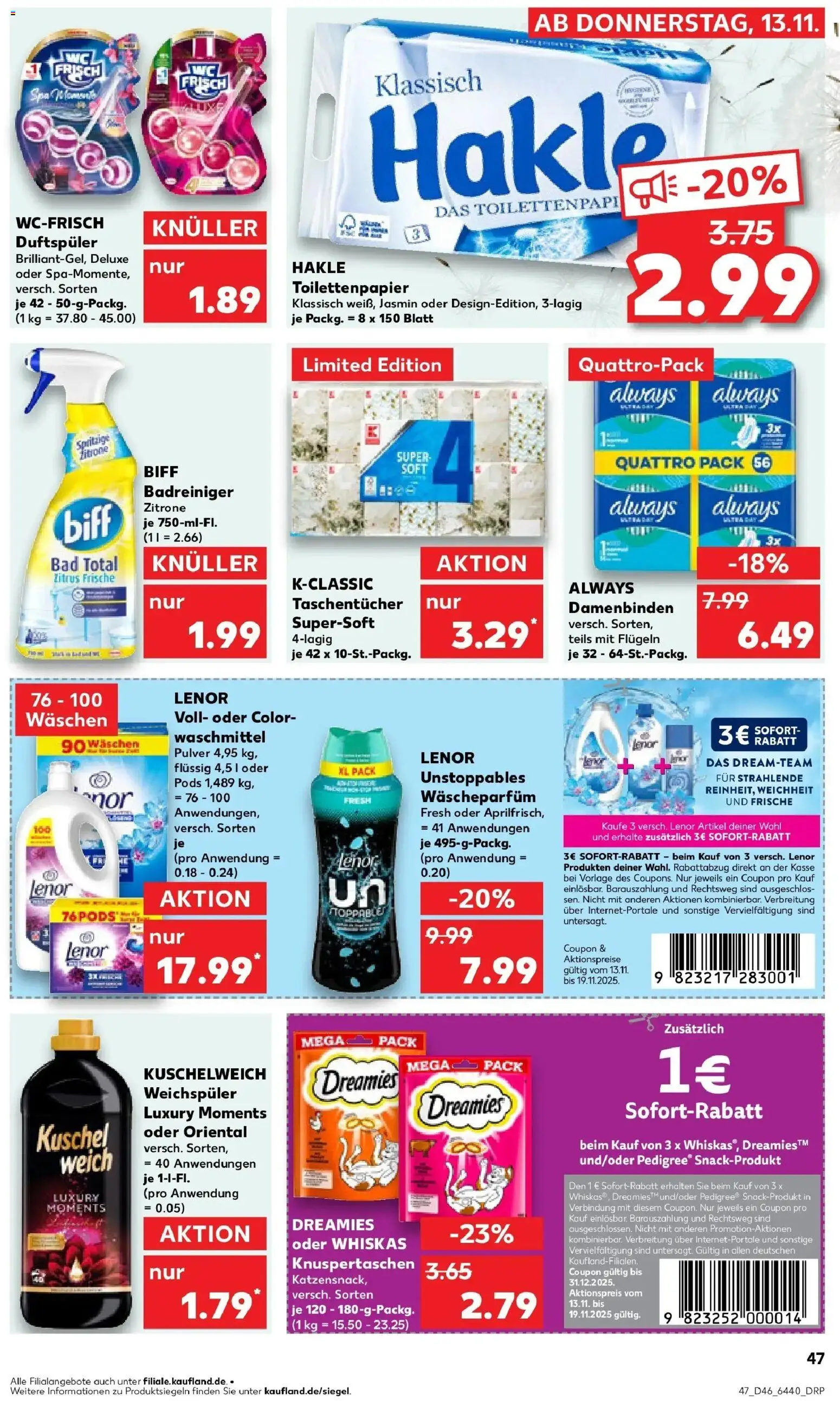 Kaufland prospekt Frankfurt Am Main	 – gültig ab 17.11.2025 | Seite: 47 | Produkte: Weichspüler, Zitrone, Whiskas, Toilettenpapier
