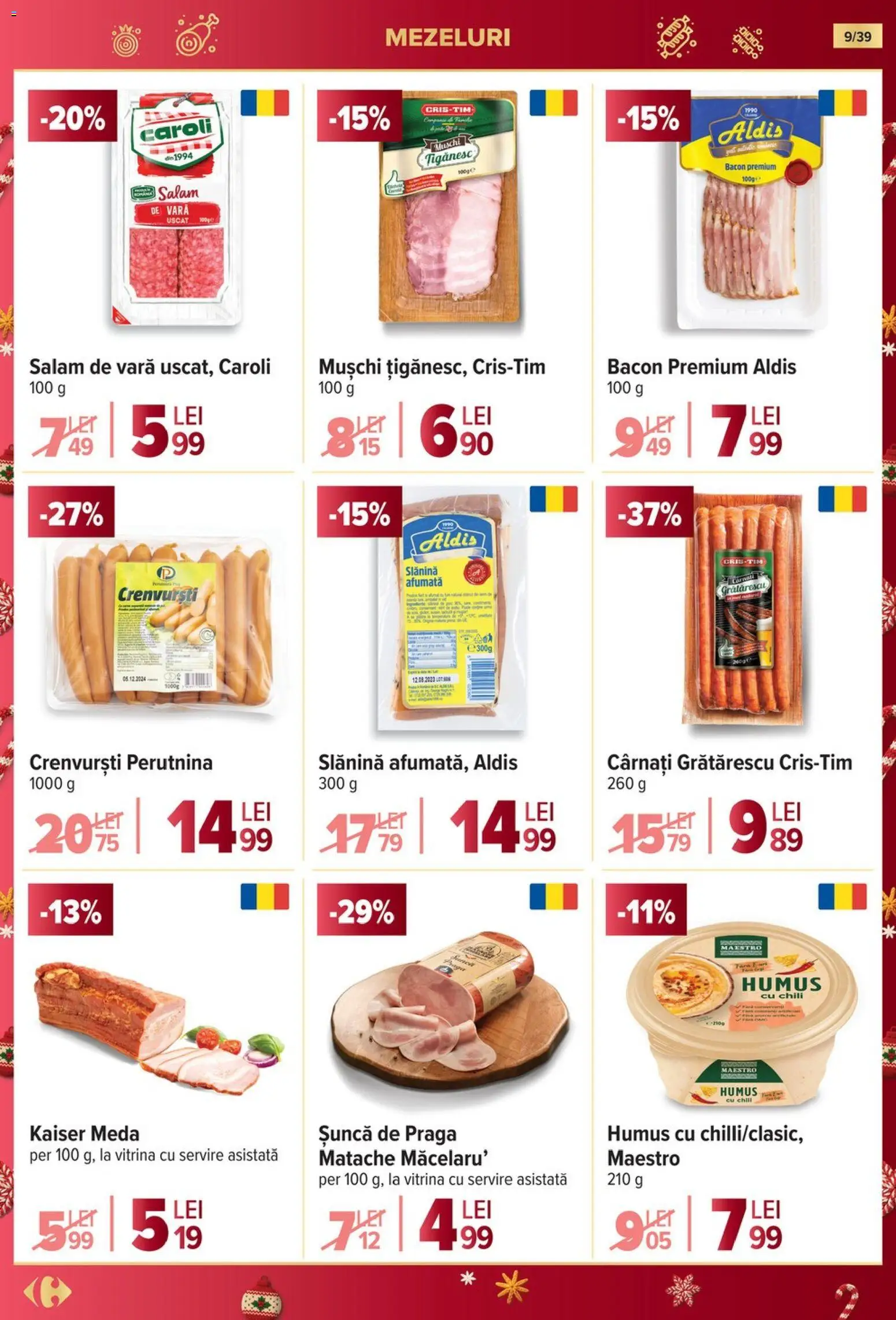 Noul catalog Carrefour – valabil de la 19.11.2025 | Pagină: 9 | Produse: Crenvurști, Bacon, Șuncă, Cârnați