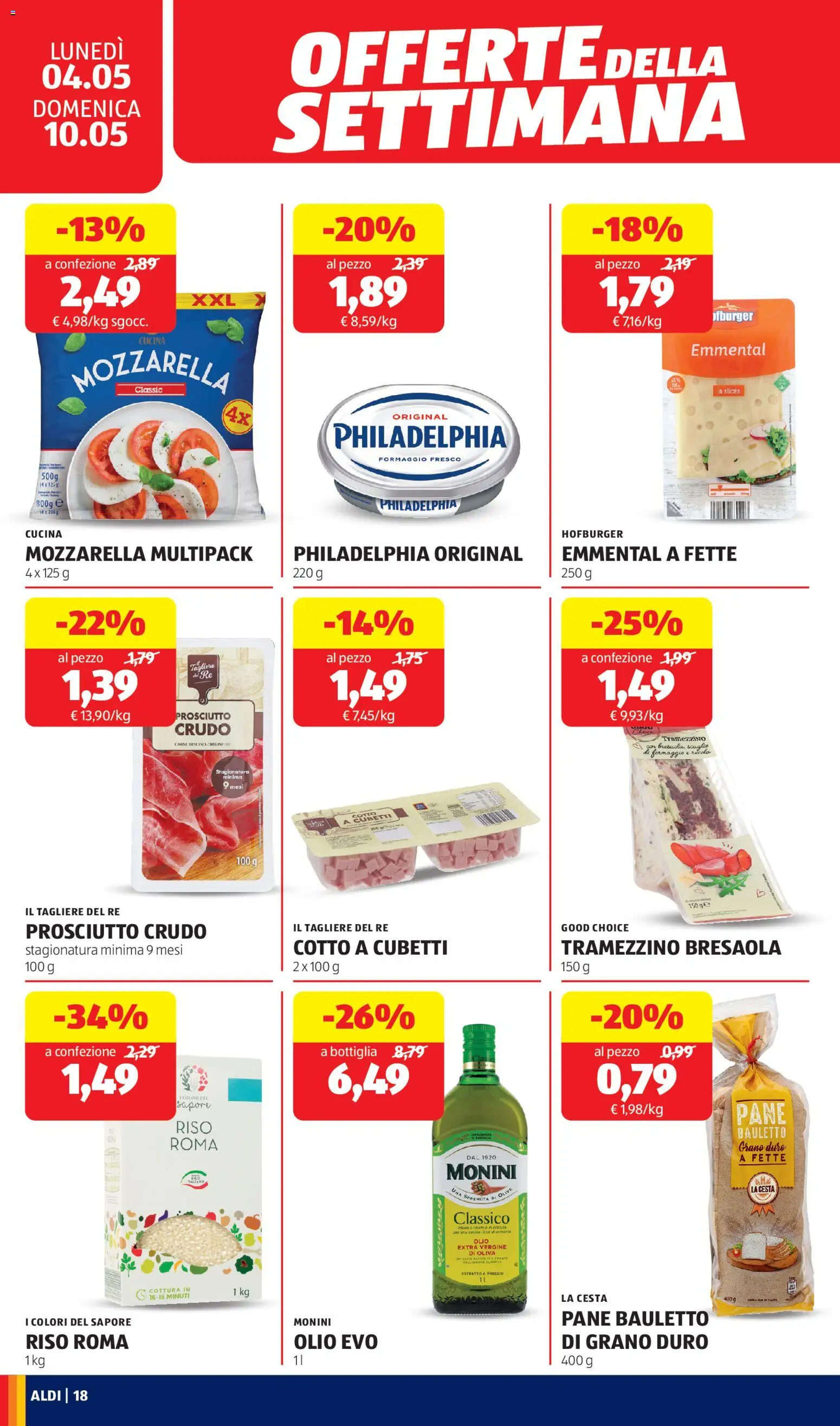 Volantino Aldi del 04.05.2026 | Pagina: 18 | Prodotti: Bresaola, Olive, Bottiglia, Emmental