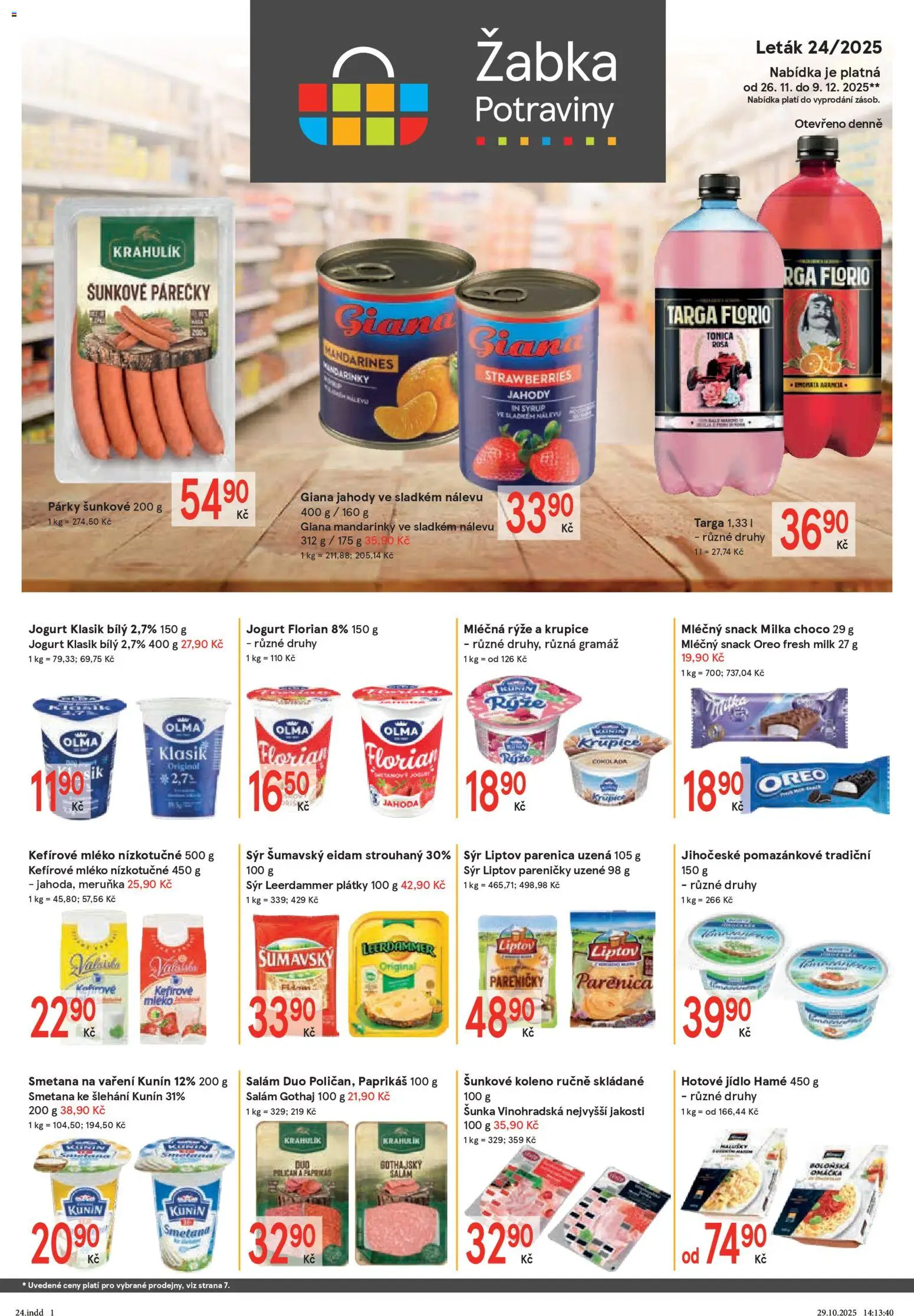 Žabka leták od 26.11.2025 | Strana: 1 | Produkty: Krupice, Eidam, Jogurt florian, Potraviny