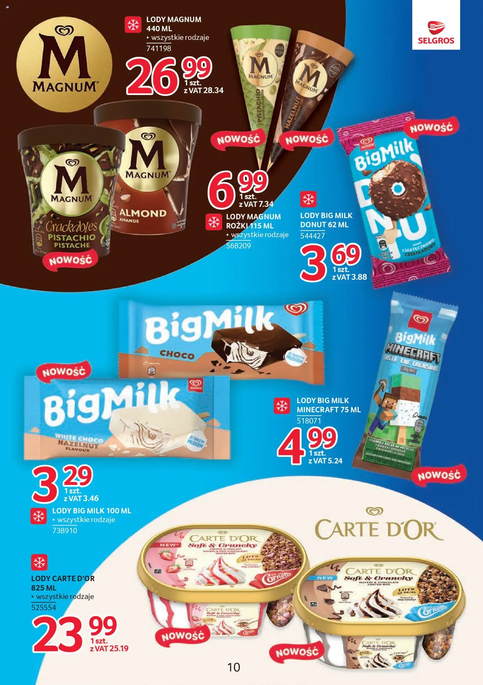 Selgros cash&carry - Markowe Produkty od 09.04.2026 | Strona: 10 | Produkty: Por, Big Milk, Lody Magnum, Lody
