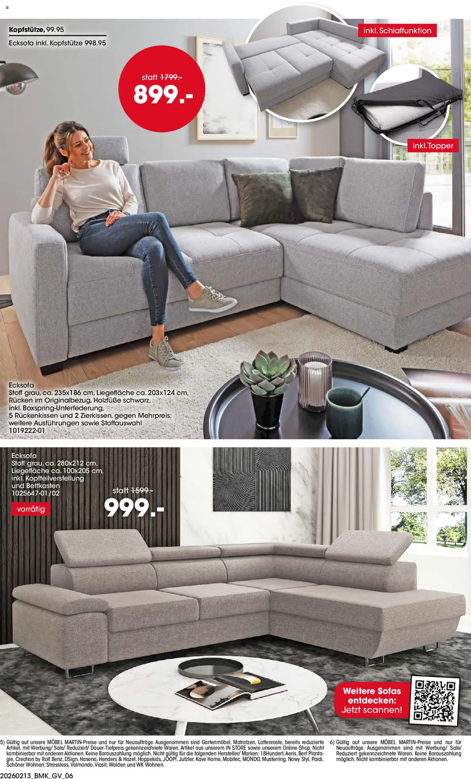 Möbel Martin Küchenmesse – gültig ab 13.02.2026 | Seite: 6 | Produkte: Ecksofa, Topper