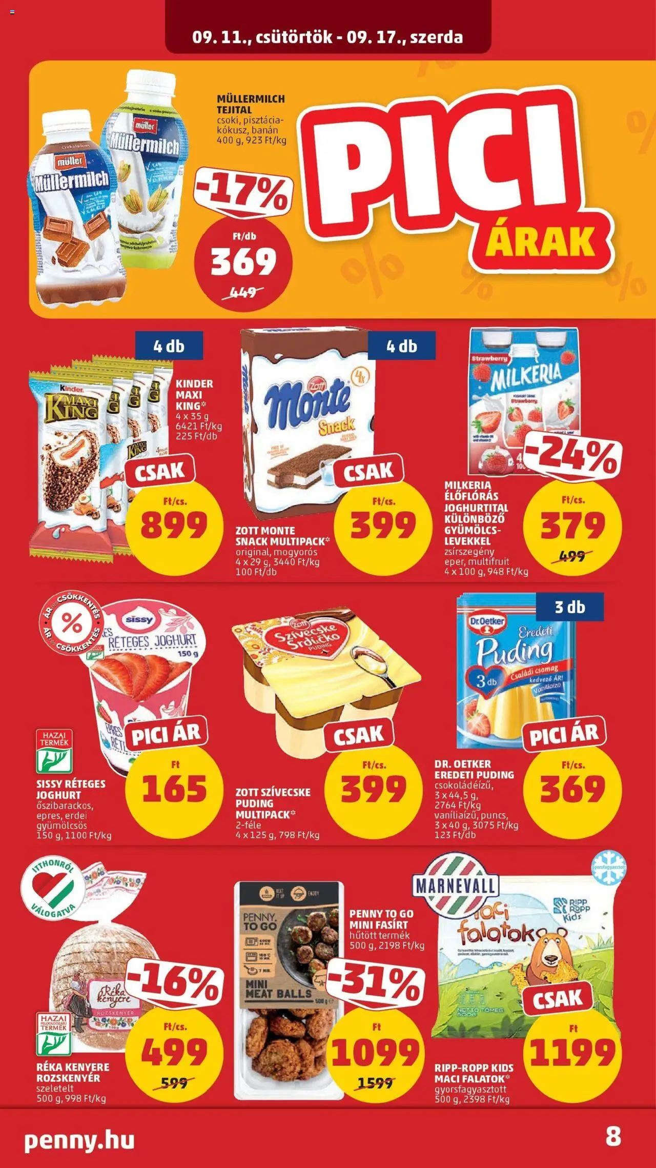 PENNY akciós ujság - amely érvényes a következő dátumtól: 11.09.2025 | Oldal: 8 | Termékek: Puding, Rozskenyér, Nuggets, Joghurt