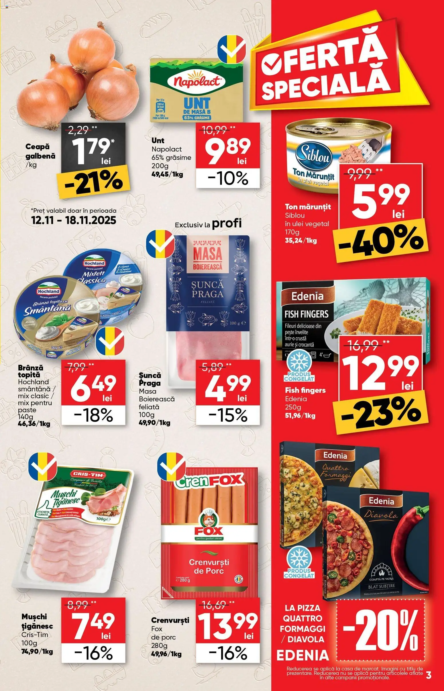 Noul catalog Profi – valabil de la 12.11.2025 | Pagină: 3 | Produse: Masă, Crenvurști, Brânză, Pește