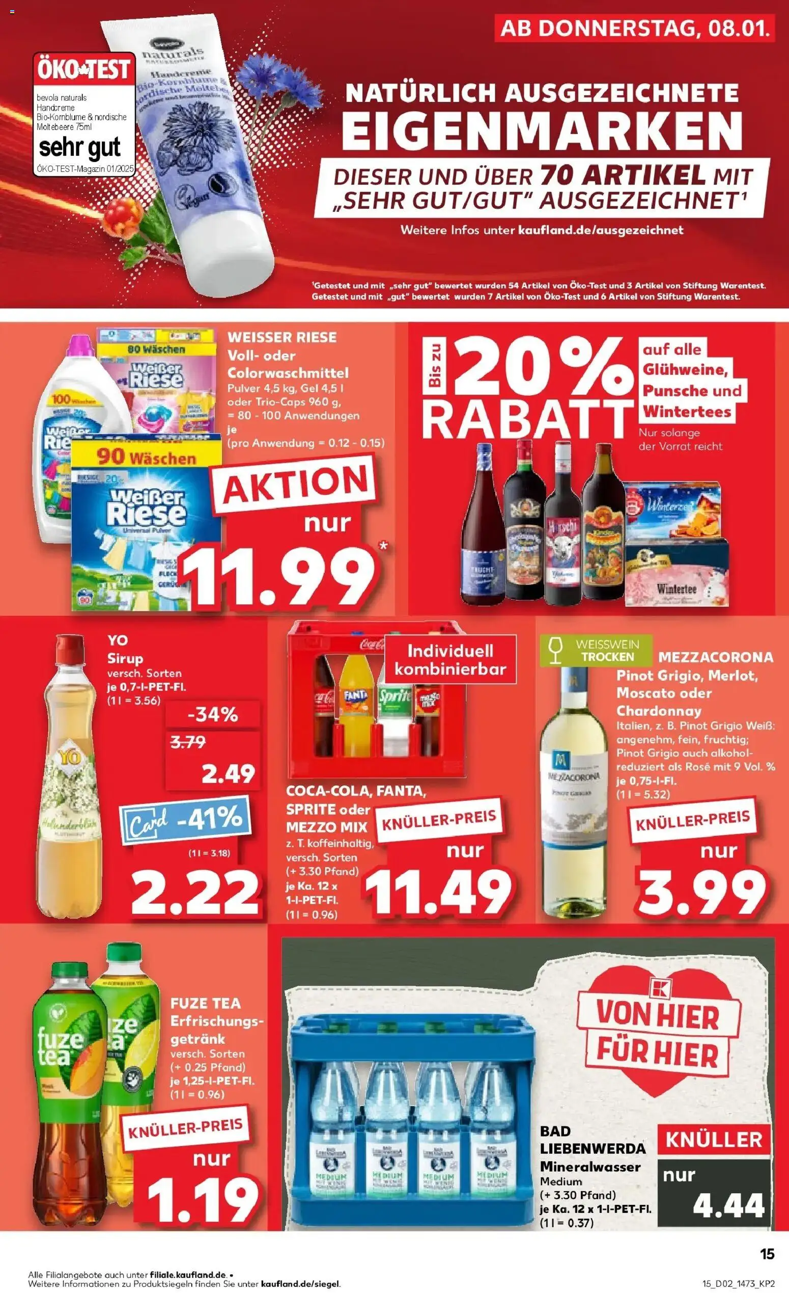 Kaufland prospekt Herzberg (Elster)	 – gültig ab 11.01.2026 | Seite: 15 | Produkte: Fuze tea, Weißwein, Bad, Oder mezzo mix