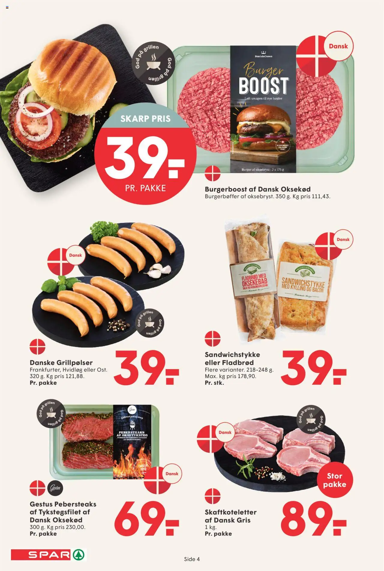 Spar Tilbudsavis gyldig fra 08.08.2025 | Side: 4 | Produkter: Oksekød, Salat, Hvidløg, Bacon