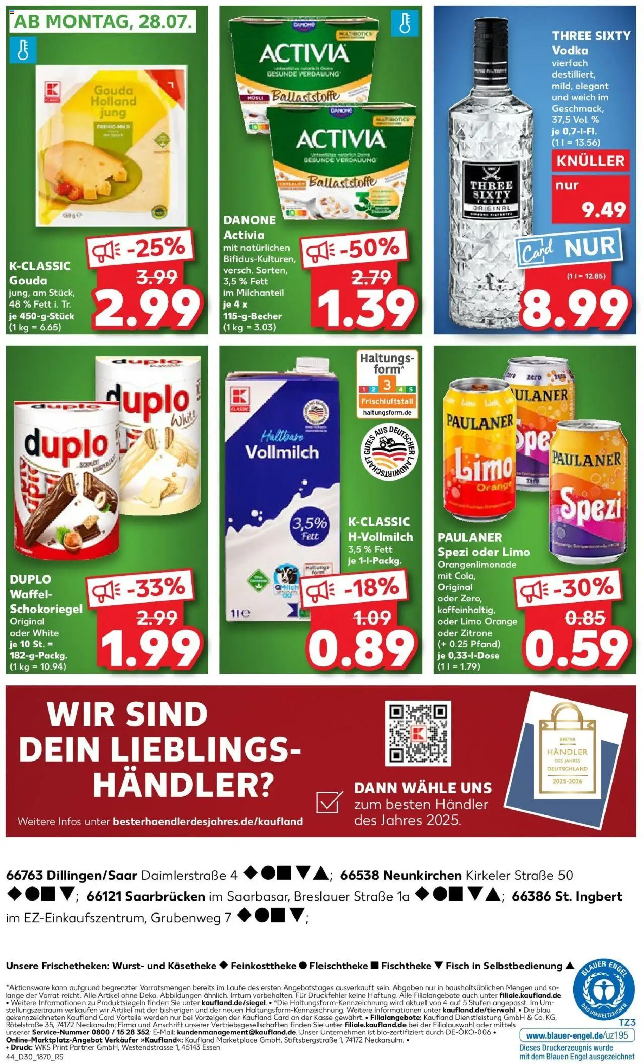 Kaufland prospekt St. Ingbert	 - gültig ab dem 24.07.2025 | Seite: 44 | Produkte: Danone activia, Zitrone, Wurst, Paulaner