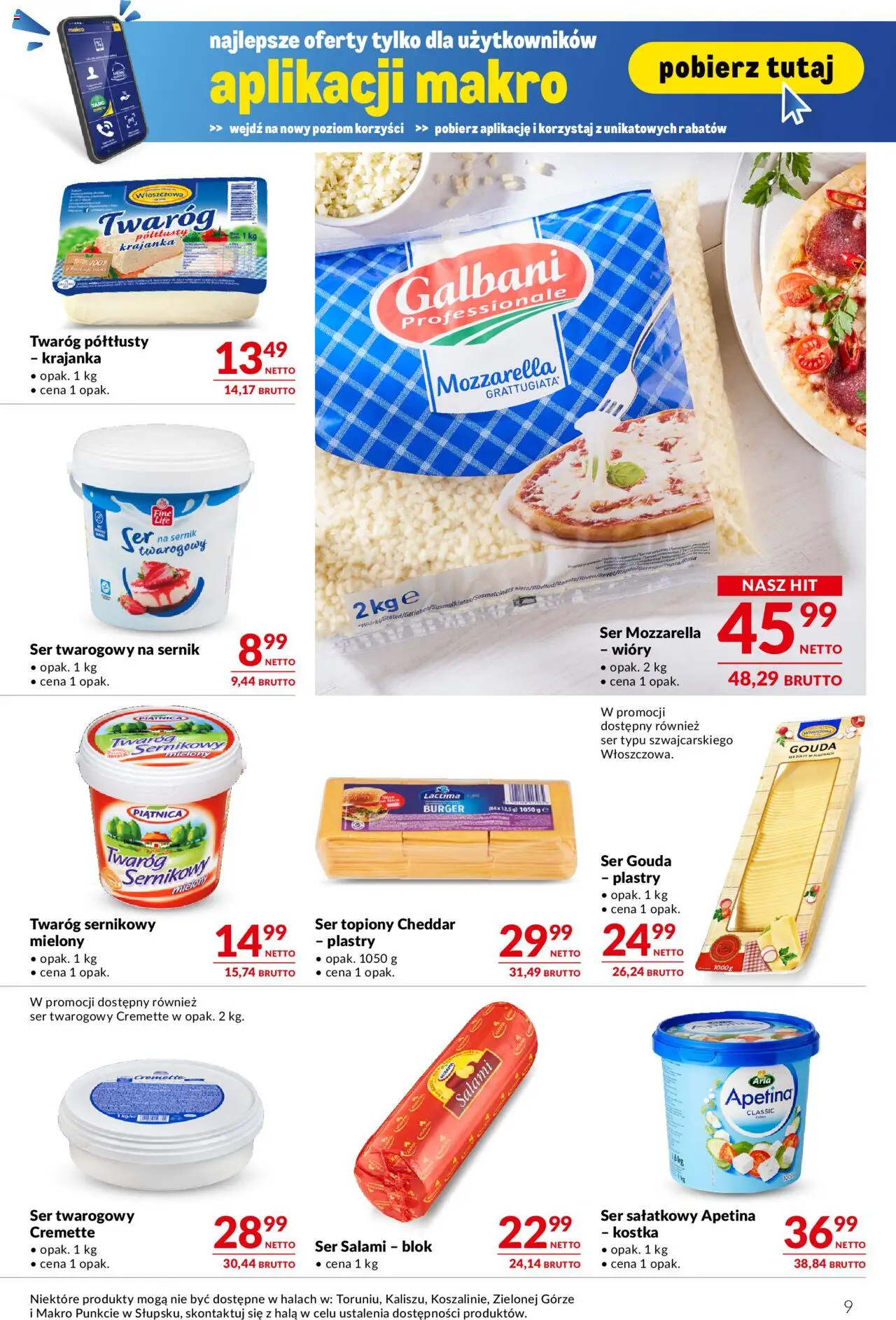 Makro Gazetka - Oferta dla gastronomii od 27.05.2025 | Strona: 9 | Produkty: Ser topiony, Twaróg półtłusty, Mozzarella, Ser gouda