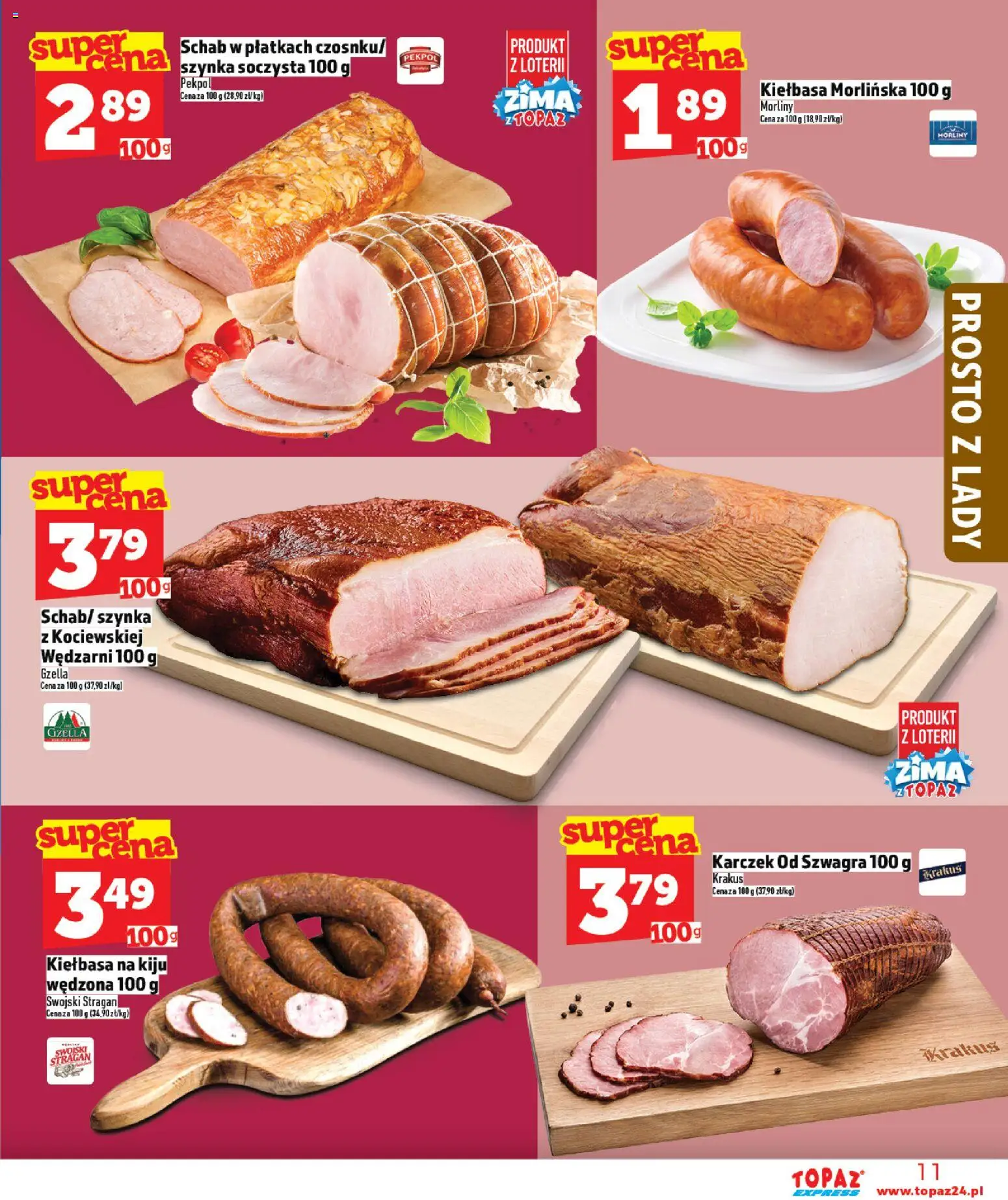 Topaz Gazetka - Express od 15.01.2026 | Strona: 11 | Produkty: Kiełbasa, Schab, Szynka