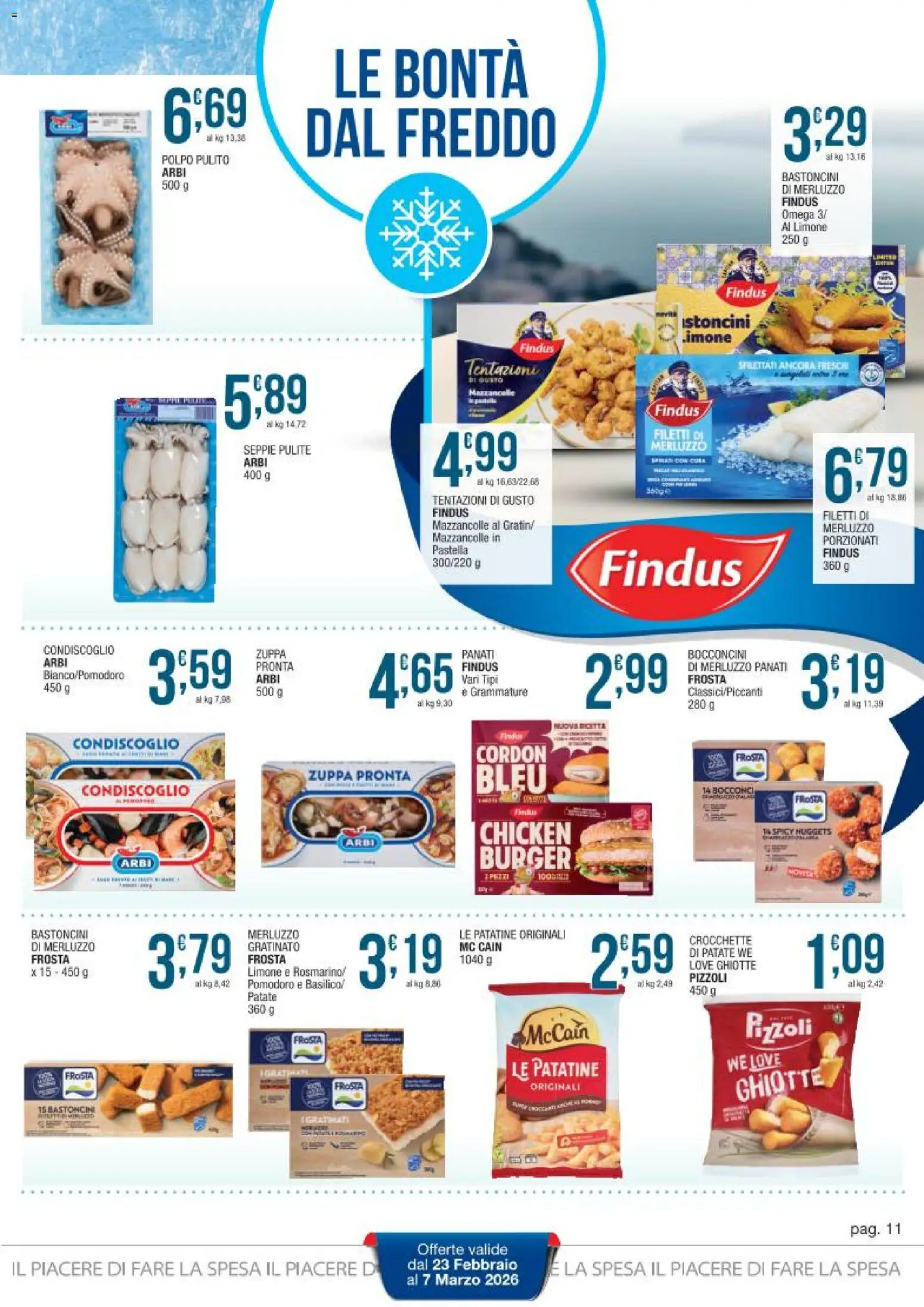 Volantino Sidis del 23.02.2026 | Pagina: 11 | Prodotti: Patatine, Polpo, Mazzancolle, Pomodoro
