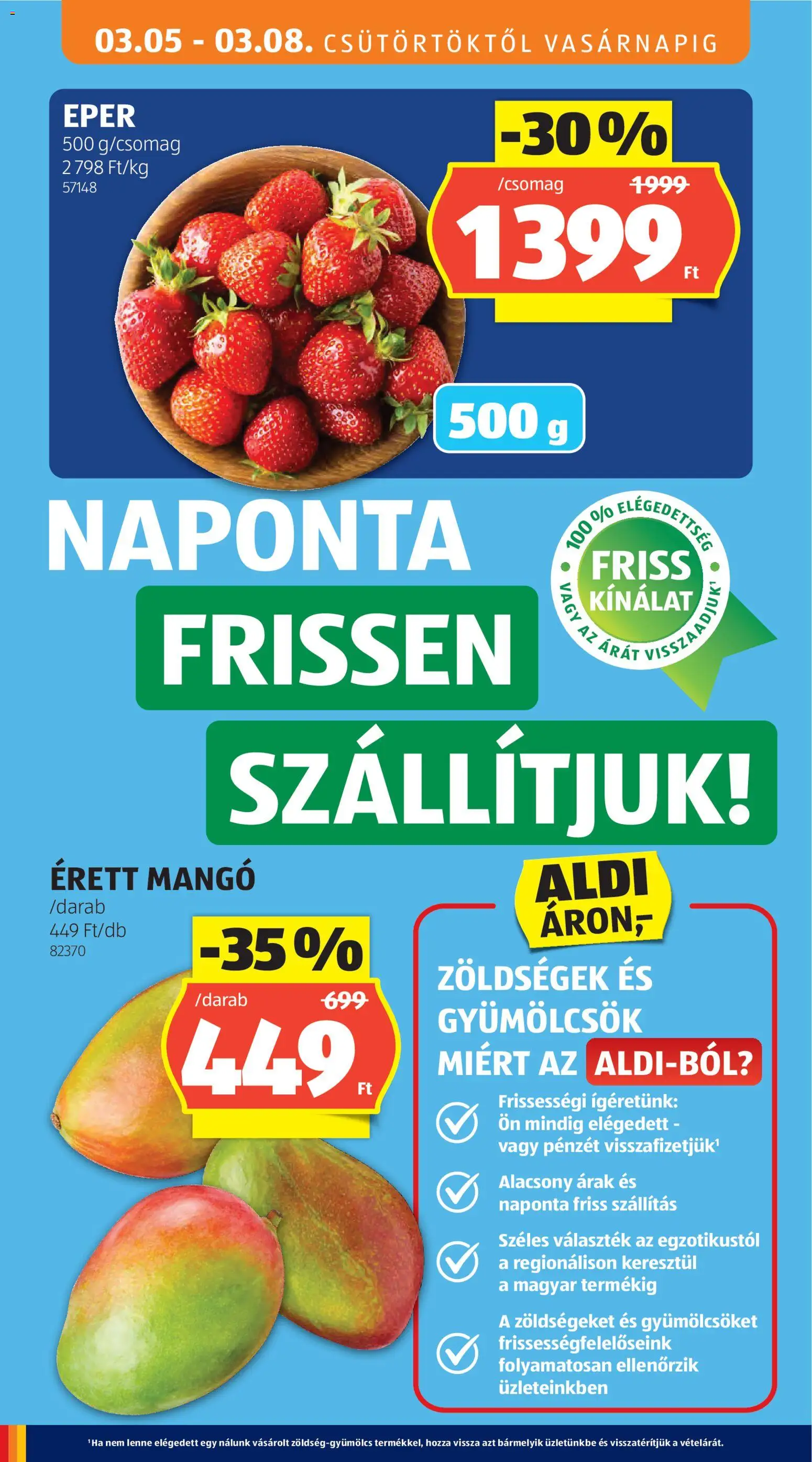 Aldi akciós ujság - amely érvényes a következő dátumtól: 05.03.2026 | Oldal: 40 | Termékek: Eper, Mangó