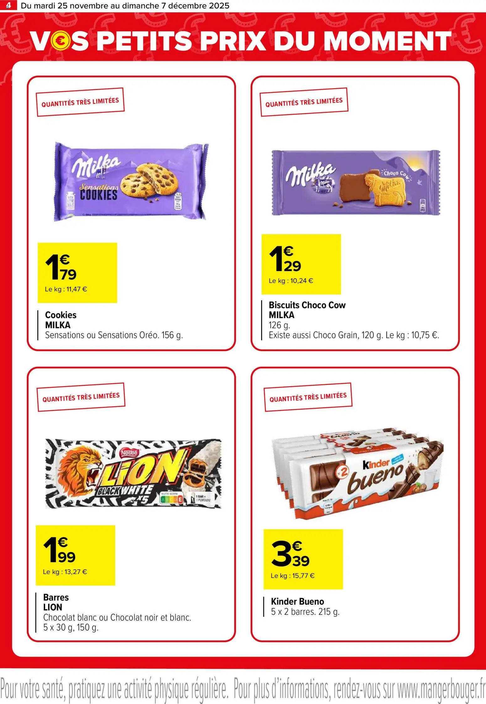{H1} | Page: 4 | Produits: Cookies, Kinder Bueno, Chocolat, Biscuits