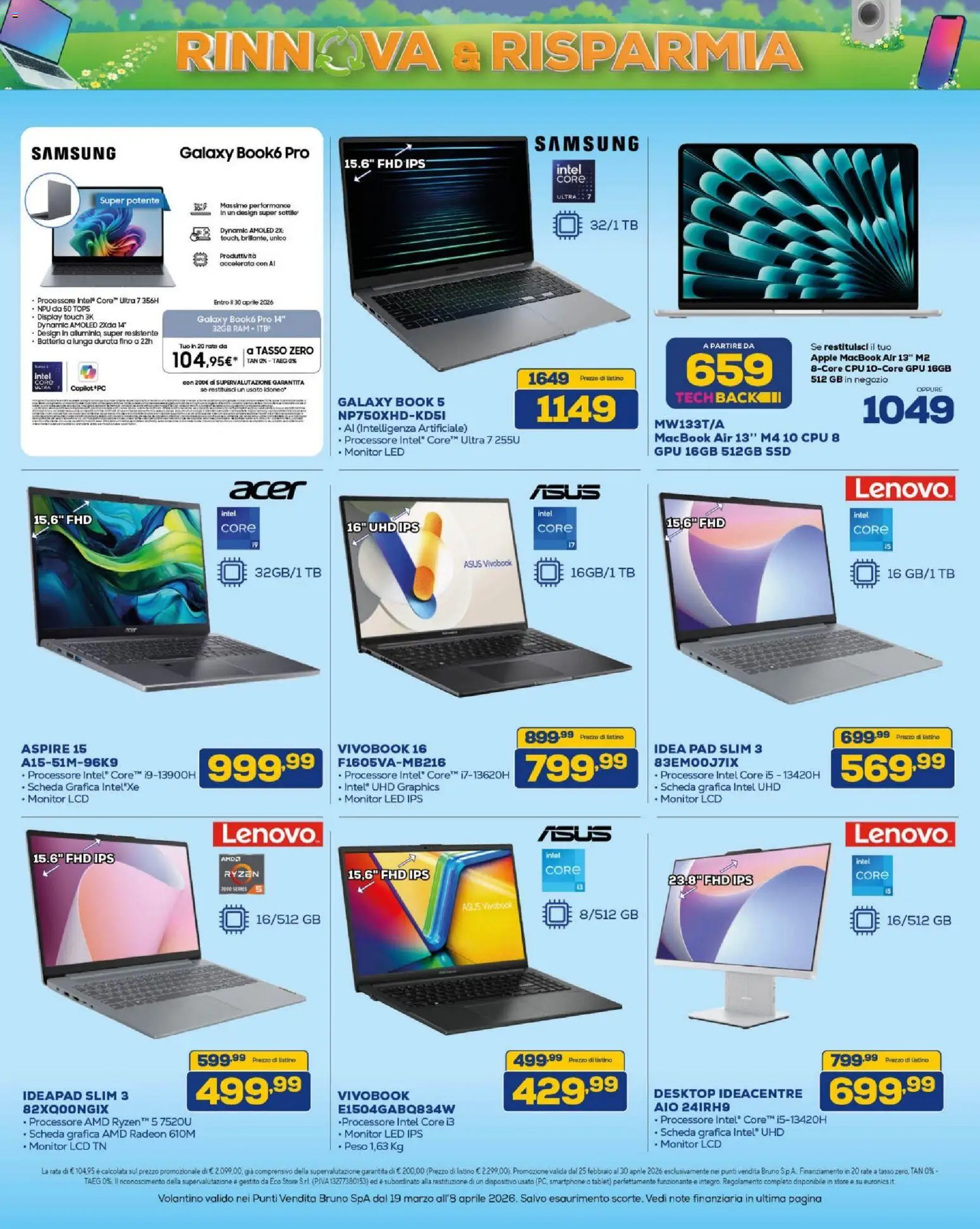 Volantino BRUNO del 19.03.2026 | Pagina: 8 | Prodotti: Monitor, Samsung Galaxy, Macbook air, Samsung