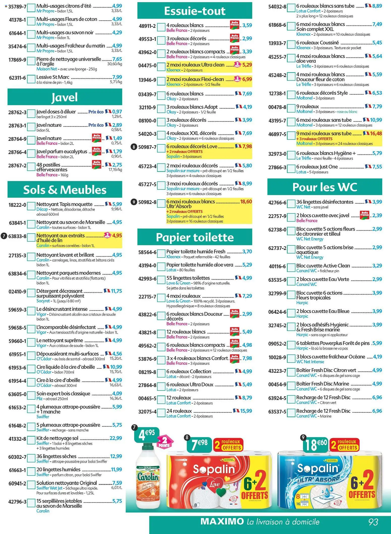 {H1} | Page: 93 | Produits: Cristaux de soude, Balai, Toilettes, Lessive