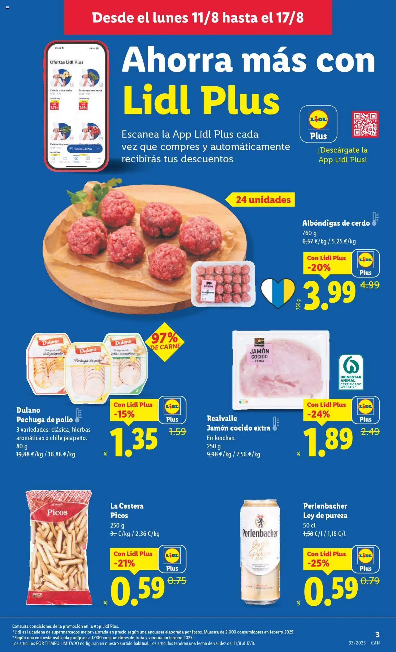 Lidl - Canarias  │ válido desde el 11.08.2025 | Página: 3 | Productos: Calabacín, Jamón, Jamón cocido, Cerdo