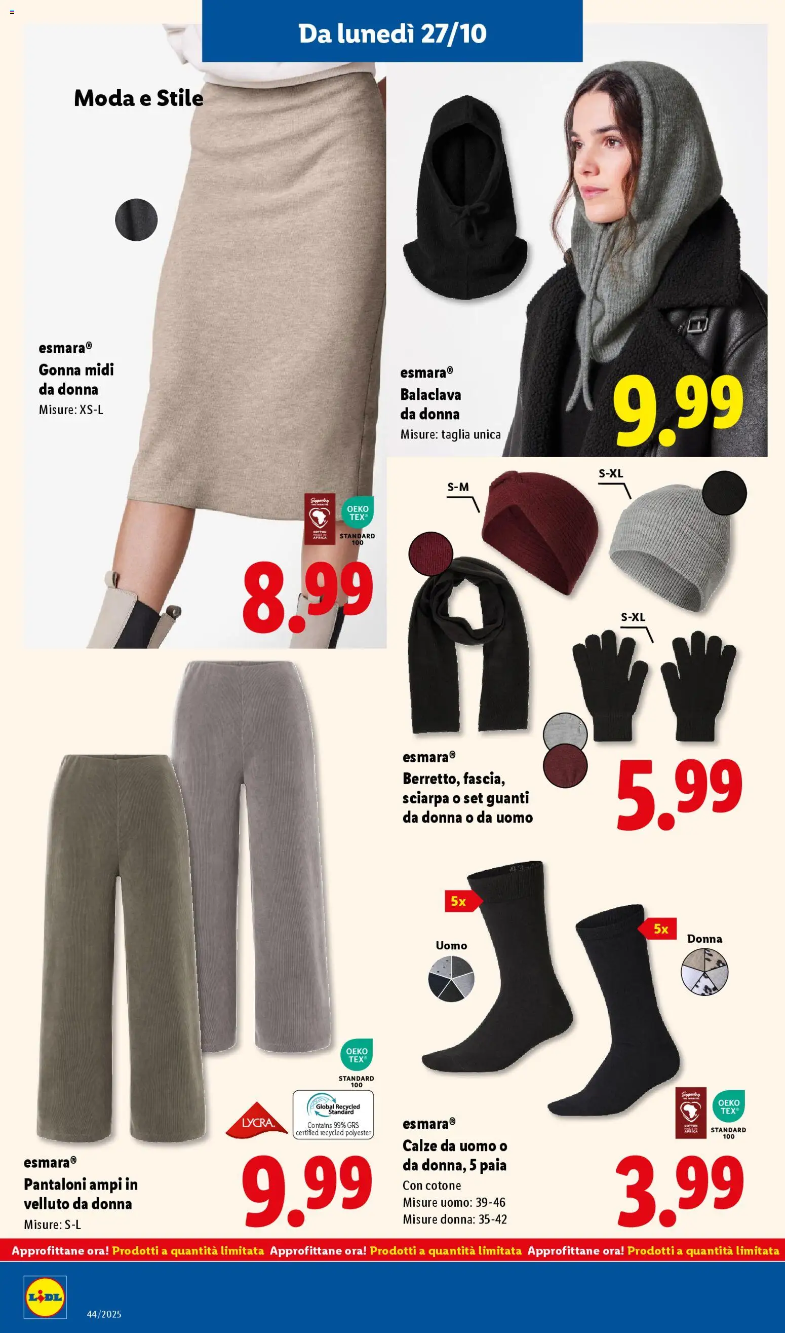 Volantino Lidl del 27.10.2025 | Pagina: 40 | Prodotti: Pantaloni, Sciarpa, Guanti, Gonna