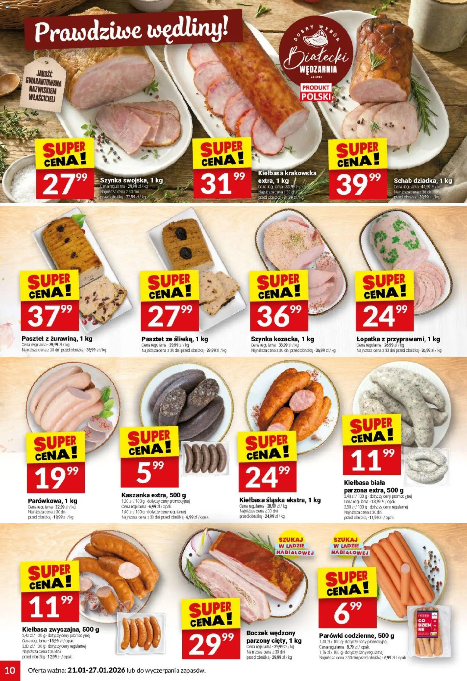 Twój Market Gazetka od 21.01.2026 | Strona: 10 | Produkty: Parówki, Boczek wędzony, Kiełbasa krakowska, Boczek