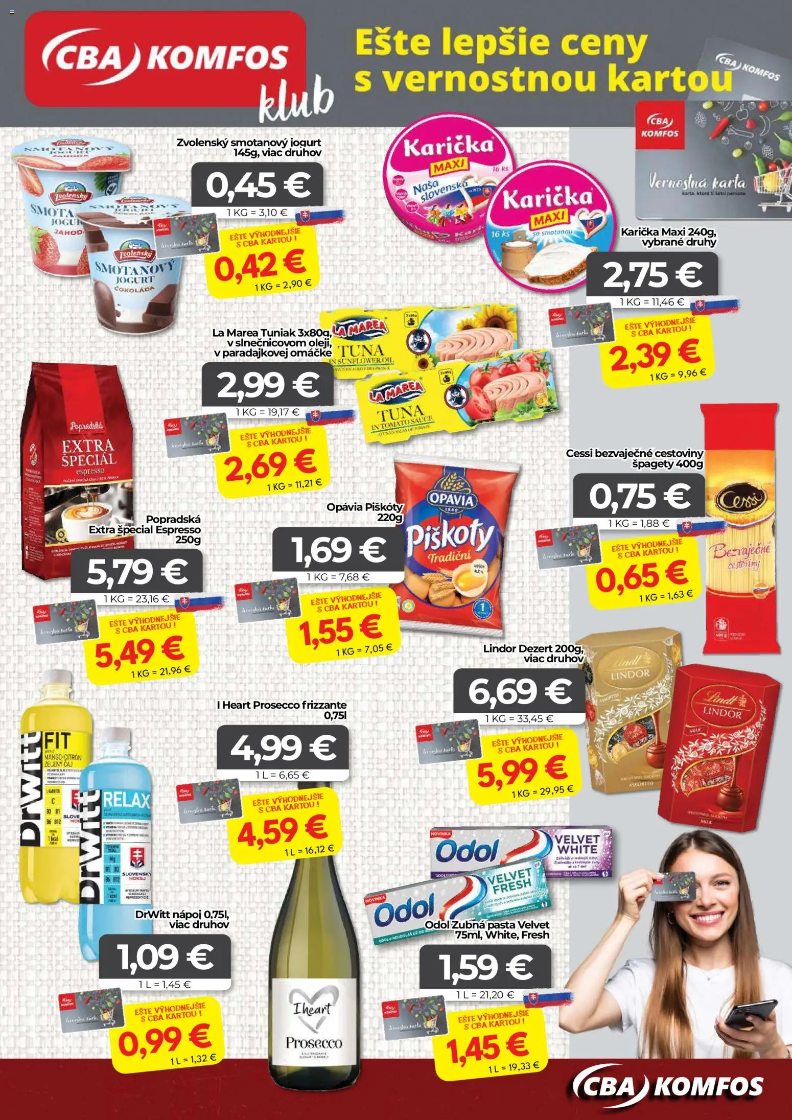 Nové CBA Komfos akcie – leták je platný od 20.02.2026 | Strana: 15 | Produkty: Čaj, Prosecco, Lindt, Čokoláda