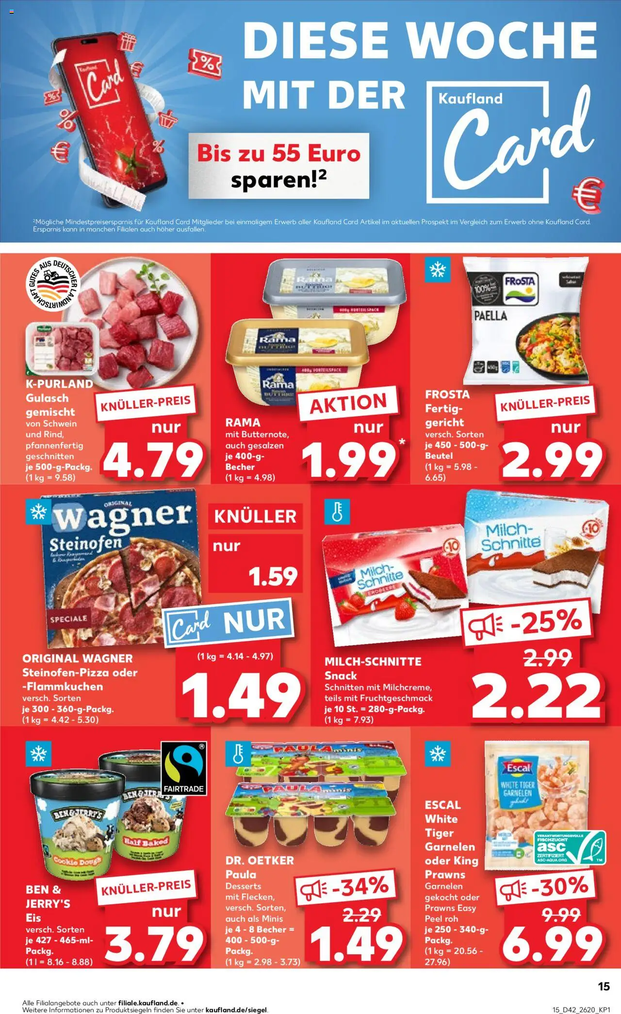 Kaufland prospekt Zeitz	 – gültig ab 19.10.2025 | Seite: 15 | Produkte: Rama, Ben & Jerry's, Gulasch, Tiger garnelen