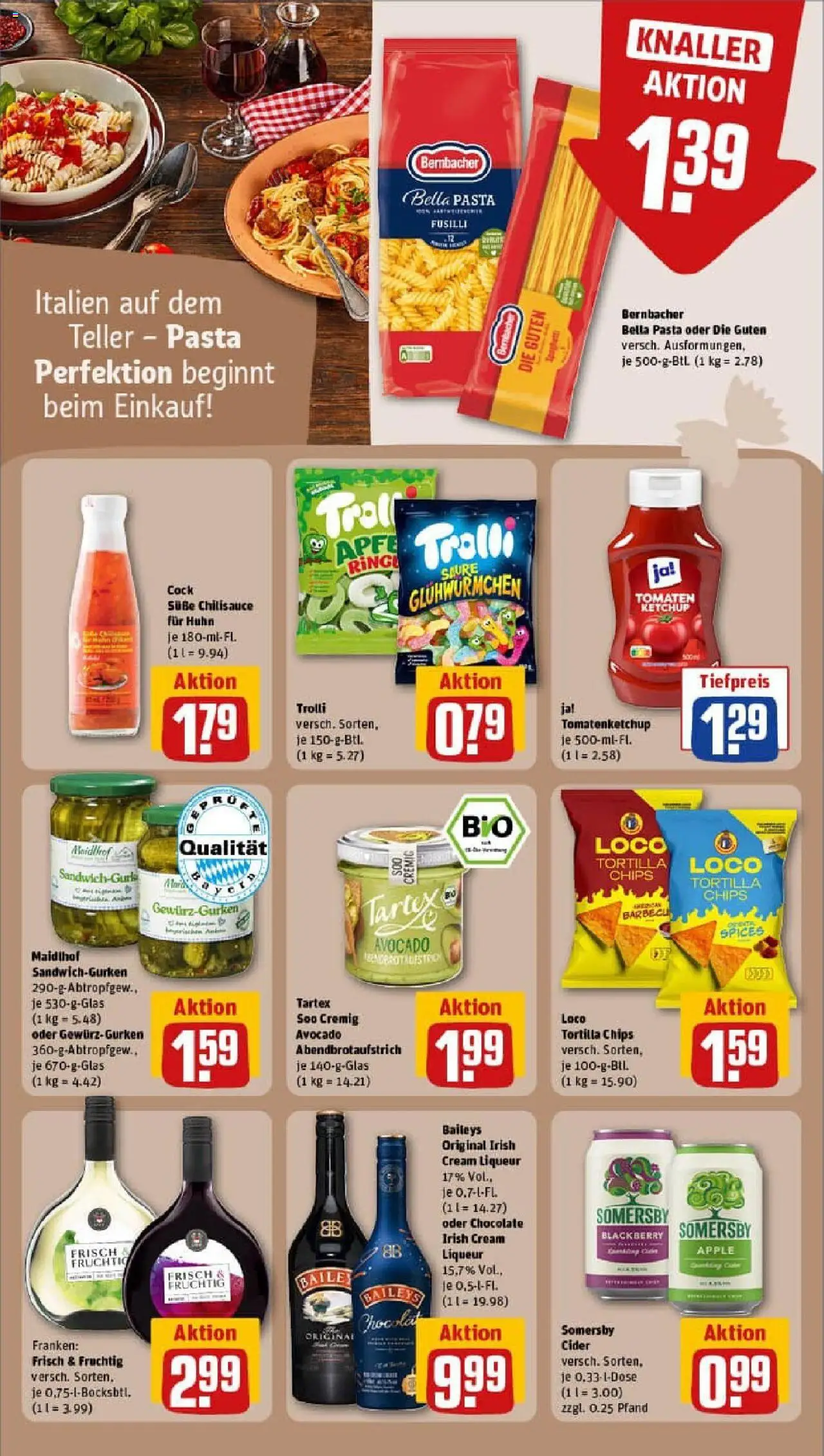 Rewe prospekt Erlangen	 - gültig ab dem 20.07.2025 | Seite: 21 | Produkte: Tomaten, Baileys, Pasta, Chips