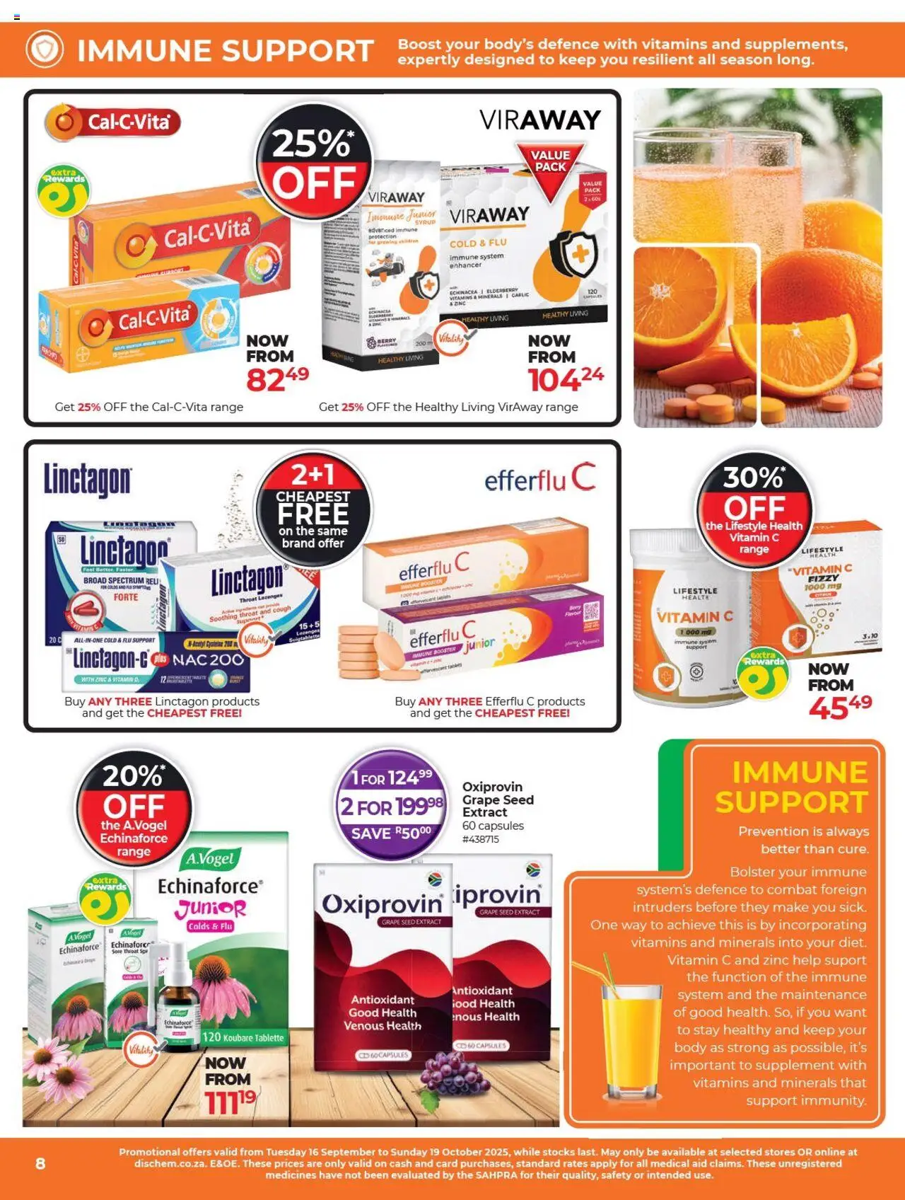 New Dis-Chem catalogue – valid from 16.09.2025 | Page: 8 | Products: Vitamins, Lozenges, Syrup, Garlic