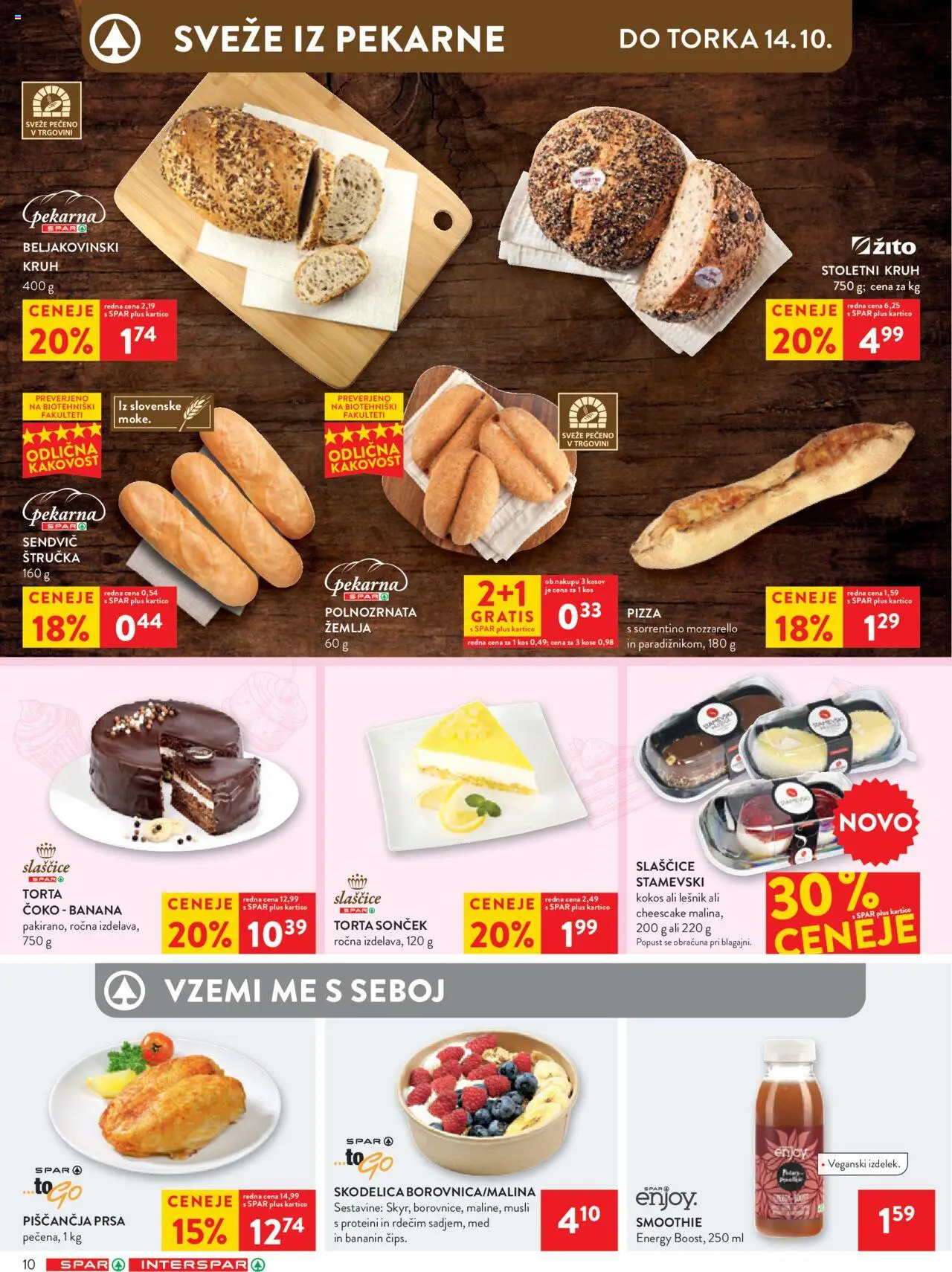 Novi Spar katalog ponudbe – veljaven od 08.10.2025 | Stran: 10 | Izdelki: Žemlja, Štručka, Pekarna, Torta
