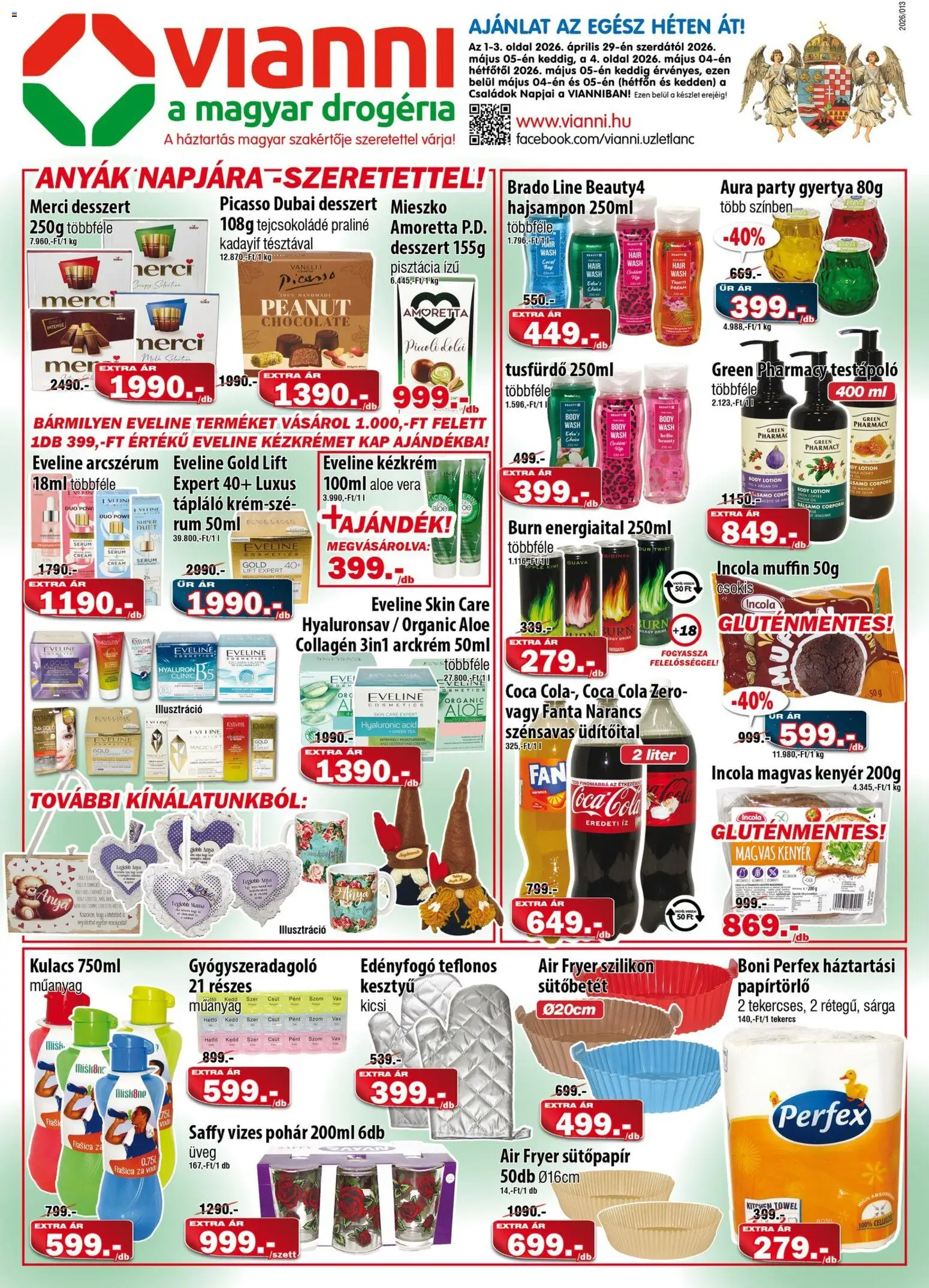 Vianni akciós ujság - amely érvényes a következő dátumtól: 29.04.2026 | Oldal: 1 | Termékek: Pisztácia, Tejcsokoládé, Aloe vera, Pohár