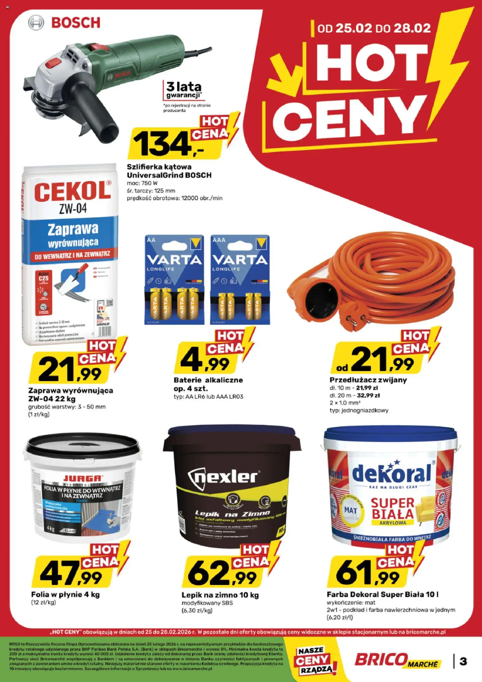 Brico Marché Gazetka - Hot ceny od 25.02.2026 | Strona: 3 | Produkty: Baterie, Przedłużacz, Szlifierka