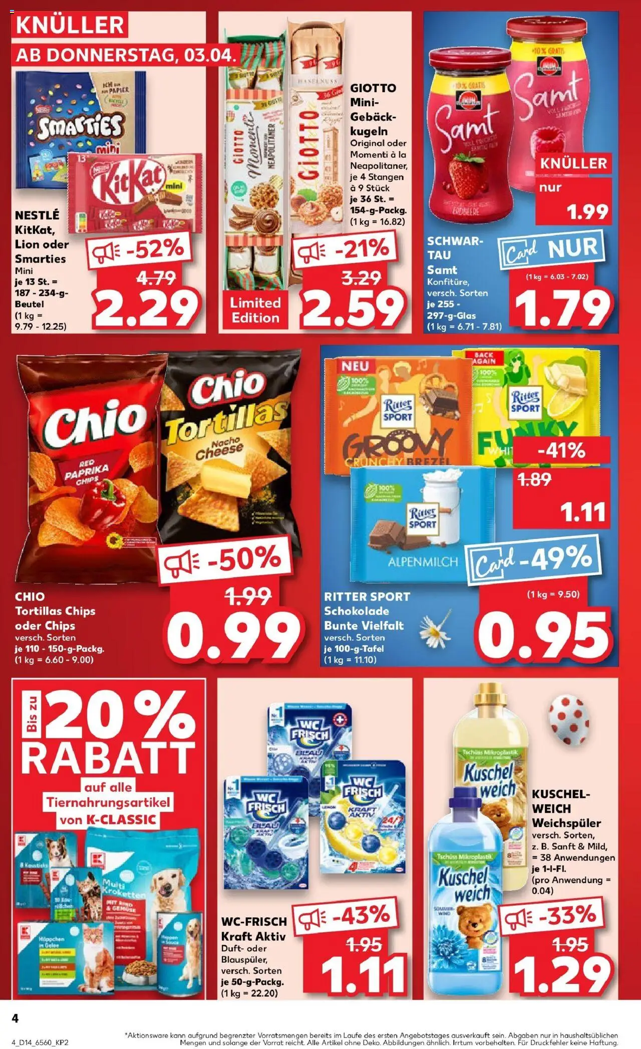 Kaufland - Moers-Hochstraß, Römerstraße 570 - gültig ab dem 03.04.2025 | Seite: 4 | Produkte: Schokolade, Ritter sport, Duft, Weichspüler