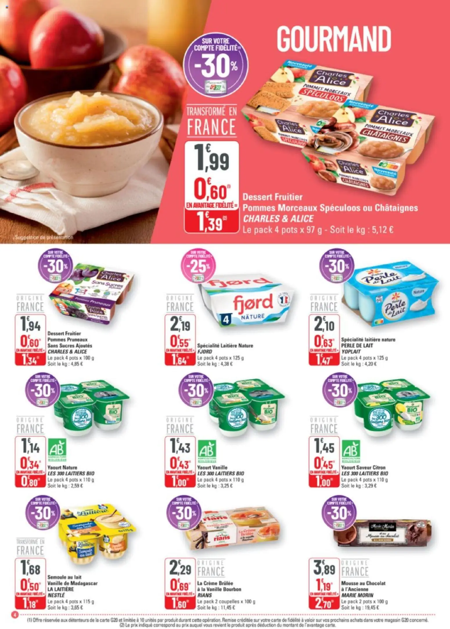 {H1} | Page: 4 | Produits: Pruneaux, Lait, Chocolat, Crème