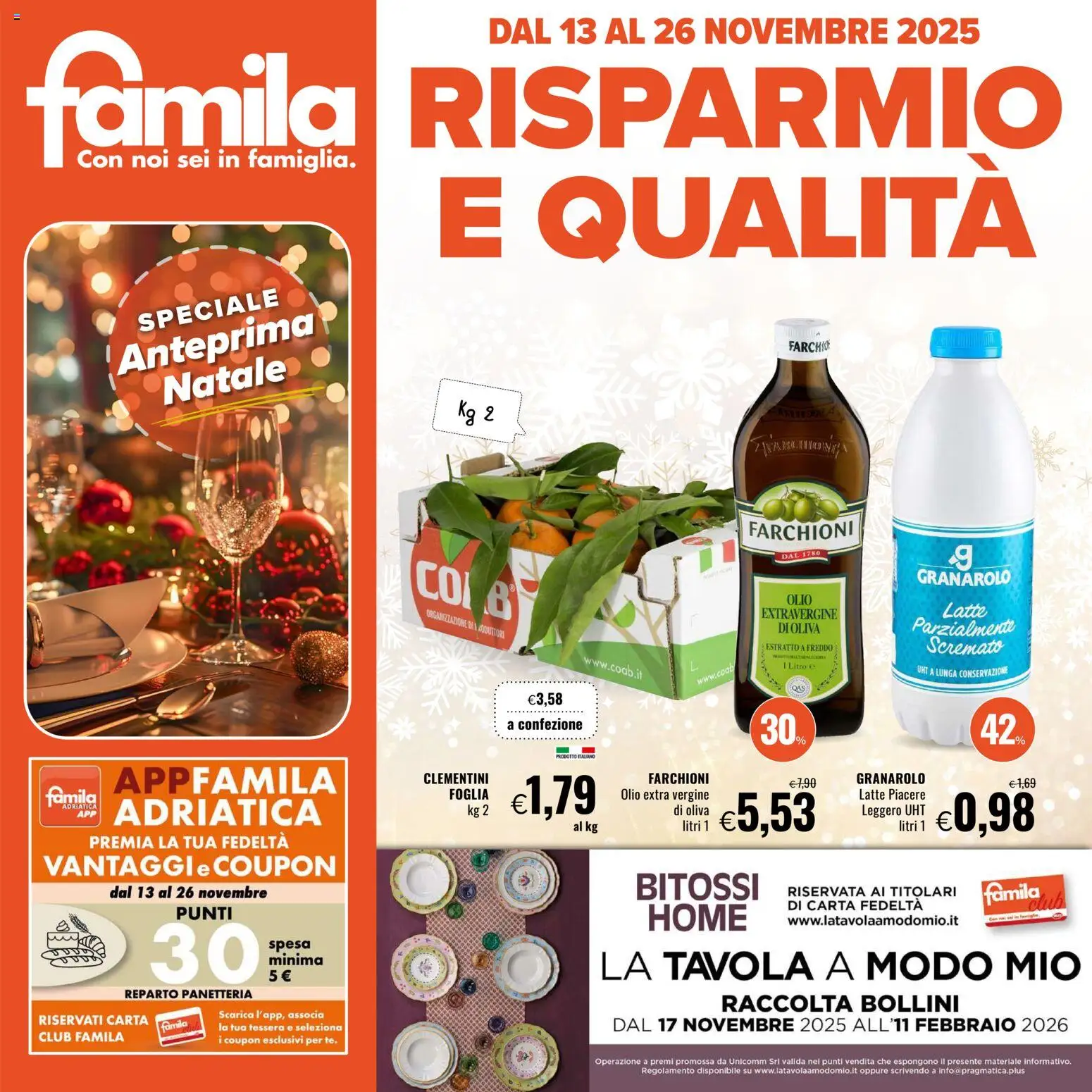 Volantino Famila del 13.11.2025 | Pagina: 1 | Prodotti: Latte, Olio, Olio extra vergine