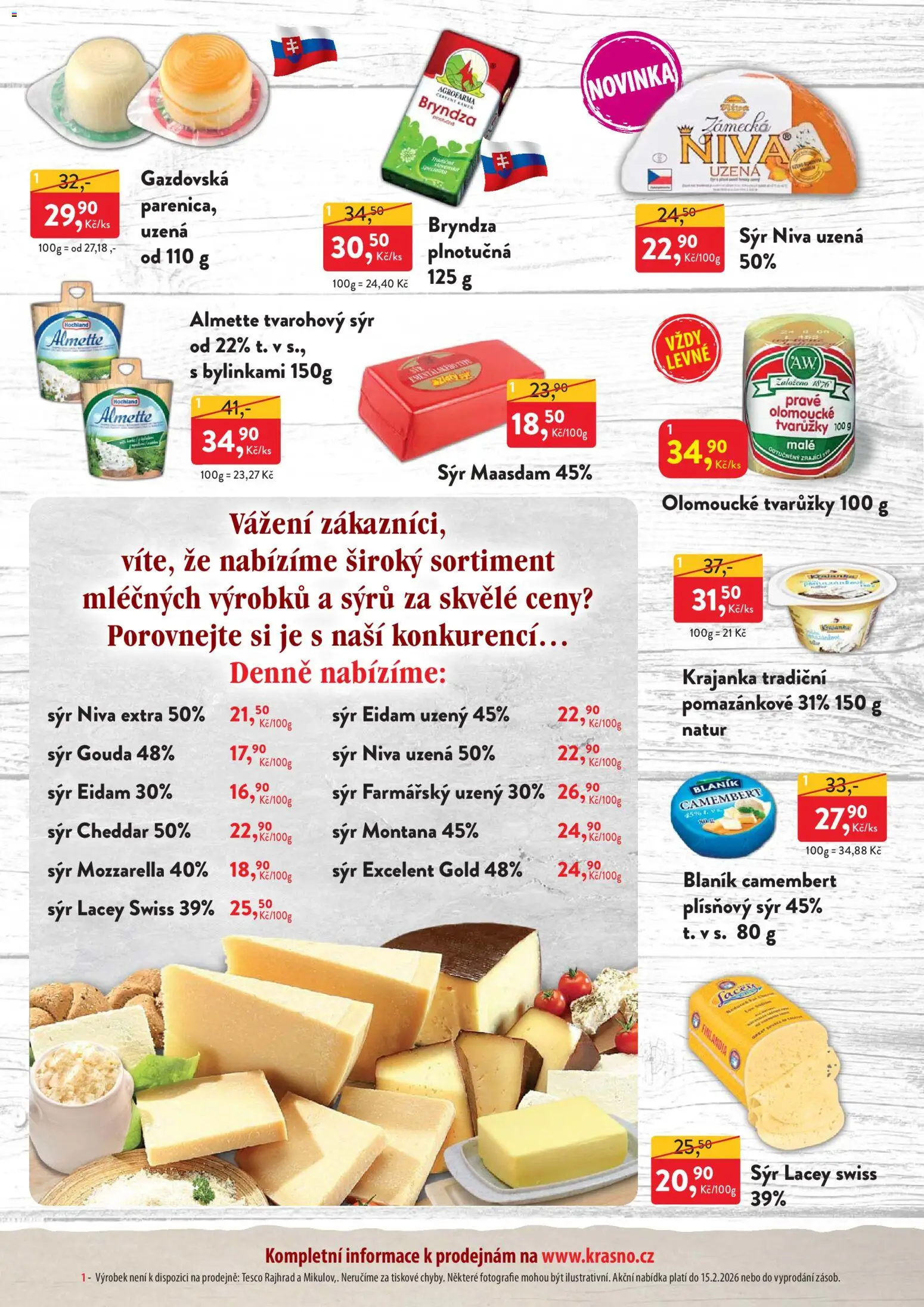 MP Krásno leták od 02.02.2026 | Strana: 2 | Produkty: Sýr Gouda, Tvarůžky, Eidam, Niva