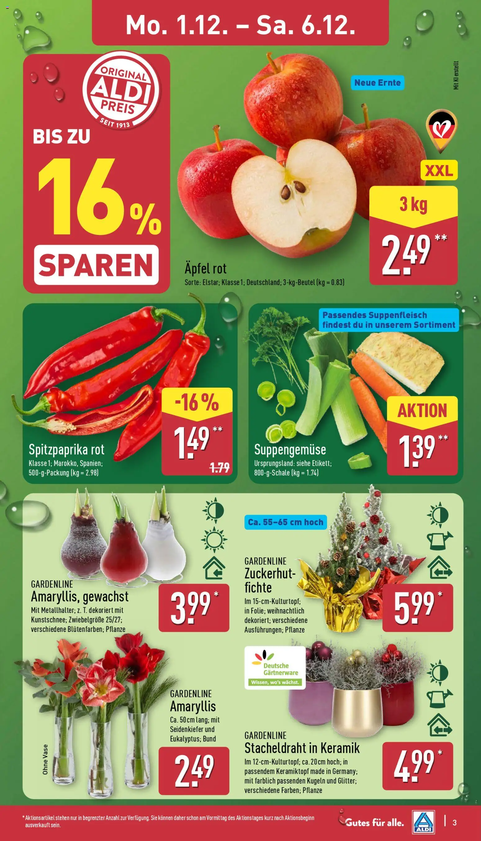Aldi Prospekt 	 – gültig ab 01.12.2025 | Seite: 3 | Produkte: Vase, Äpfel, Suppenfleisch