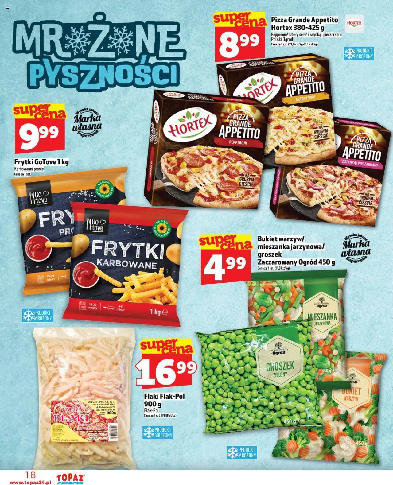 Topaz Gazetka - Express od 07.08.2025 | Strona: 18 | Produkty: Groszek, Szynka, Pizza, Frytki