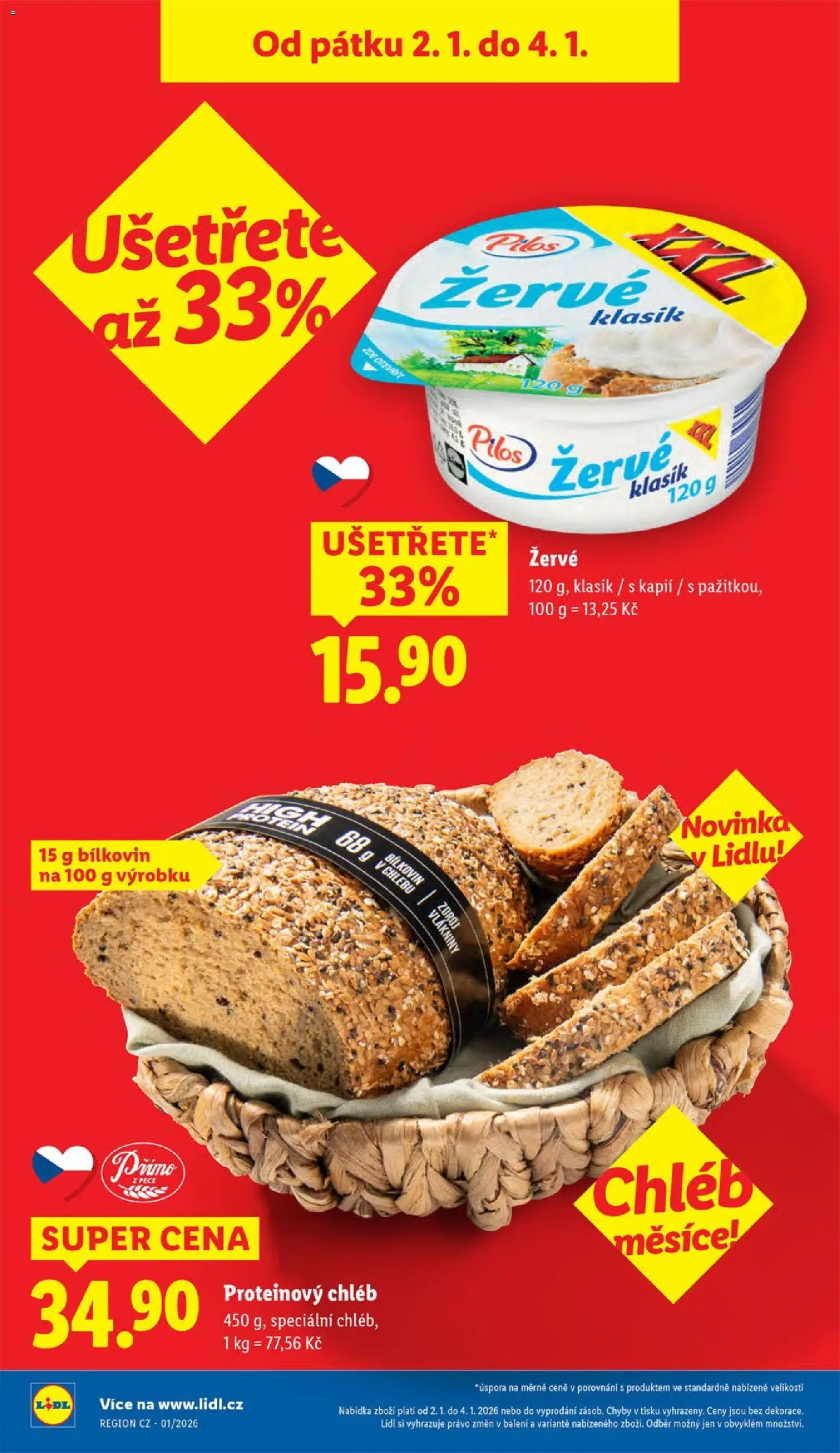 Lidl leták od 02.01.2026 | Strana: 4 | Produkty: Chléb, Žervé, Proteinový chléb