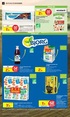 Intermarché - Prévisualisation de JUS DE PRUNEAUX BIO BJORG, 750 ml - 3,25 € le litre. Offre valable sur d'autres variétés de la gamme, répondant à des caractéristiques et des prix différents, signalés en magasin ou sur le drive. valide à partir de 13.11.2025 | Page: 18 | Produits: Jus de pruneaux, Noisettes, Pruneaux, Cookies