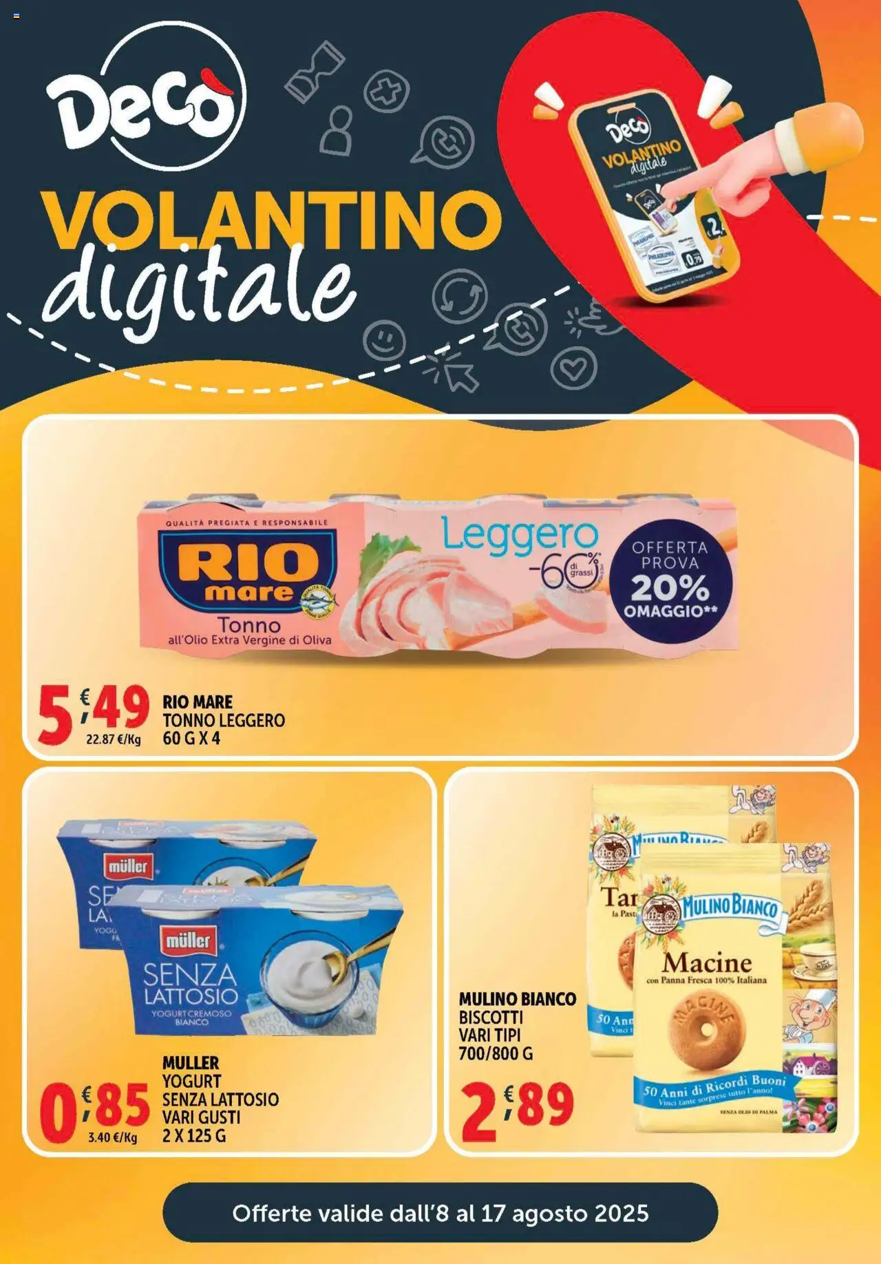 Volantino Decò del 08.08.2025 | Pagina: 21 | Prodotti: Yogurt, Panna, Biscotti, Pasta