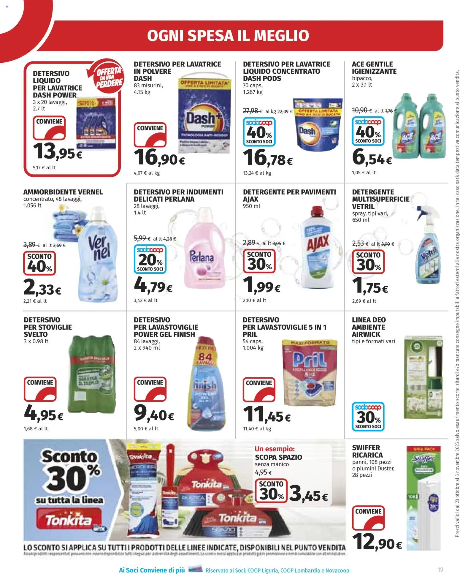 Volantino Ipercoop del 23.10.2025 | Pagina: 19 | Prodotti: Ammorbidente, Detergente, Lavastoviglie, Scopa