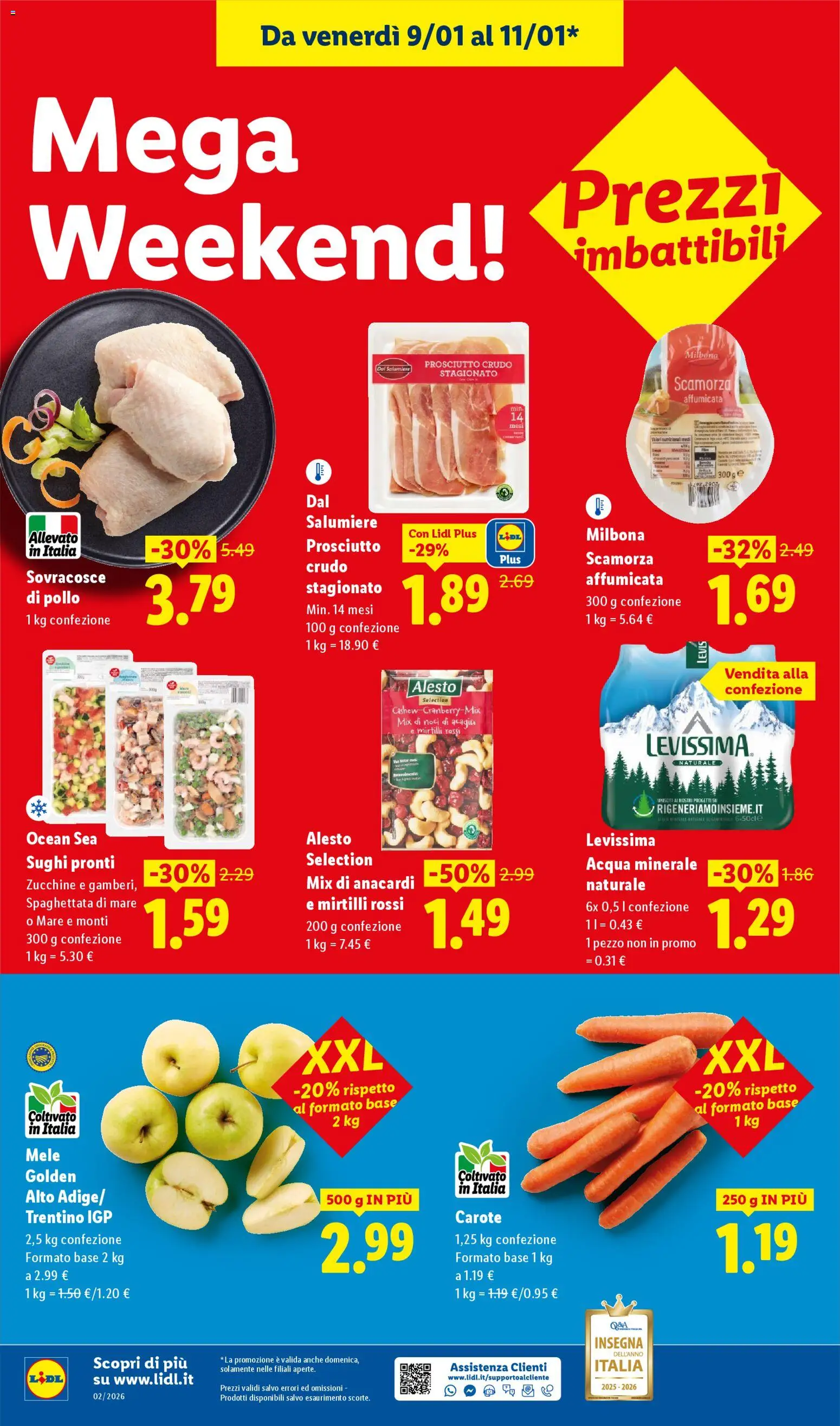 Volantino Lidl del 09.01.2026 | Pagina: 4 | Prodotti: Pollo, Acqua, Anacardi, Acqua minerale