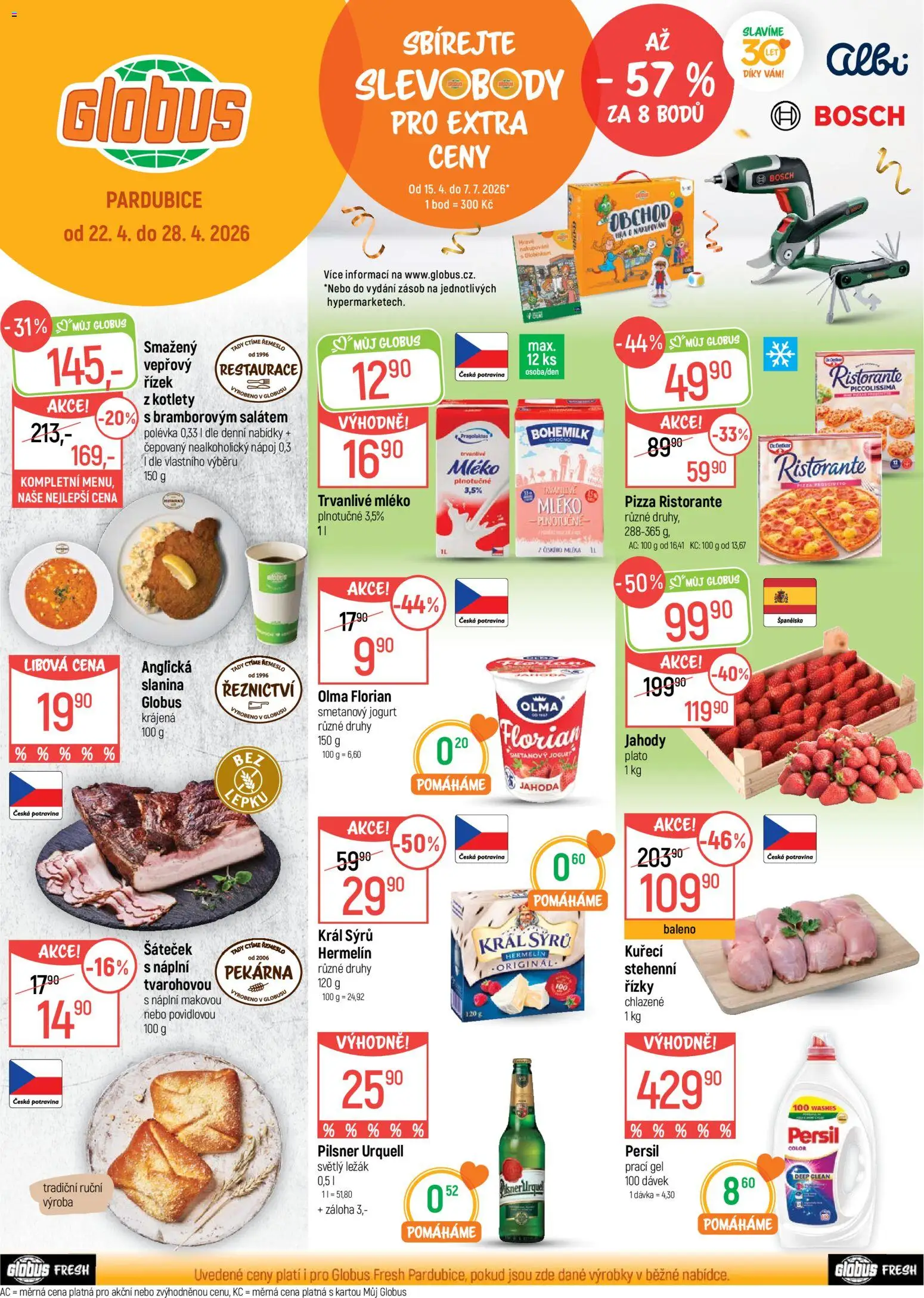 Globus leták - Pardubice od 22.04.2026 | Strana: 1 | Produkty: Mléko, Pilsner, Pekárna, Pilsner Urquell