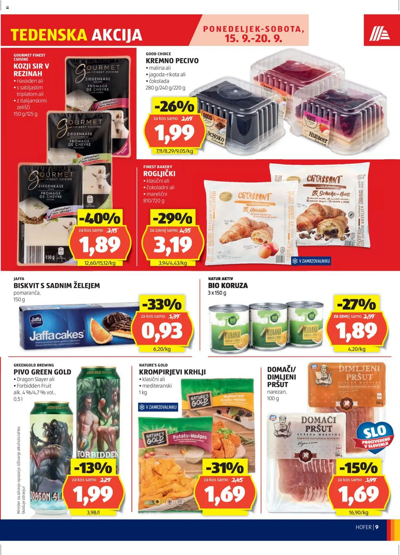 Hofer SI katalog | vrijedi od 11.09.2025 | Stranica: 9 | Proizvodi: Sir, Pivo, Pršut, Pecivo