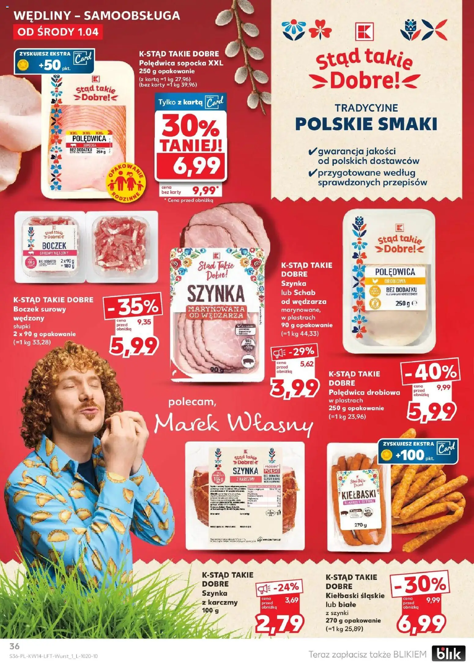 Kaufland gazetka od 01.04.2026 | Strona: 36 | Produkty: Kiełbaski, Boczek, Wędliny, Boczek surowy