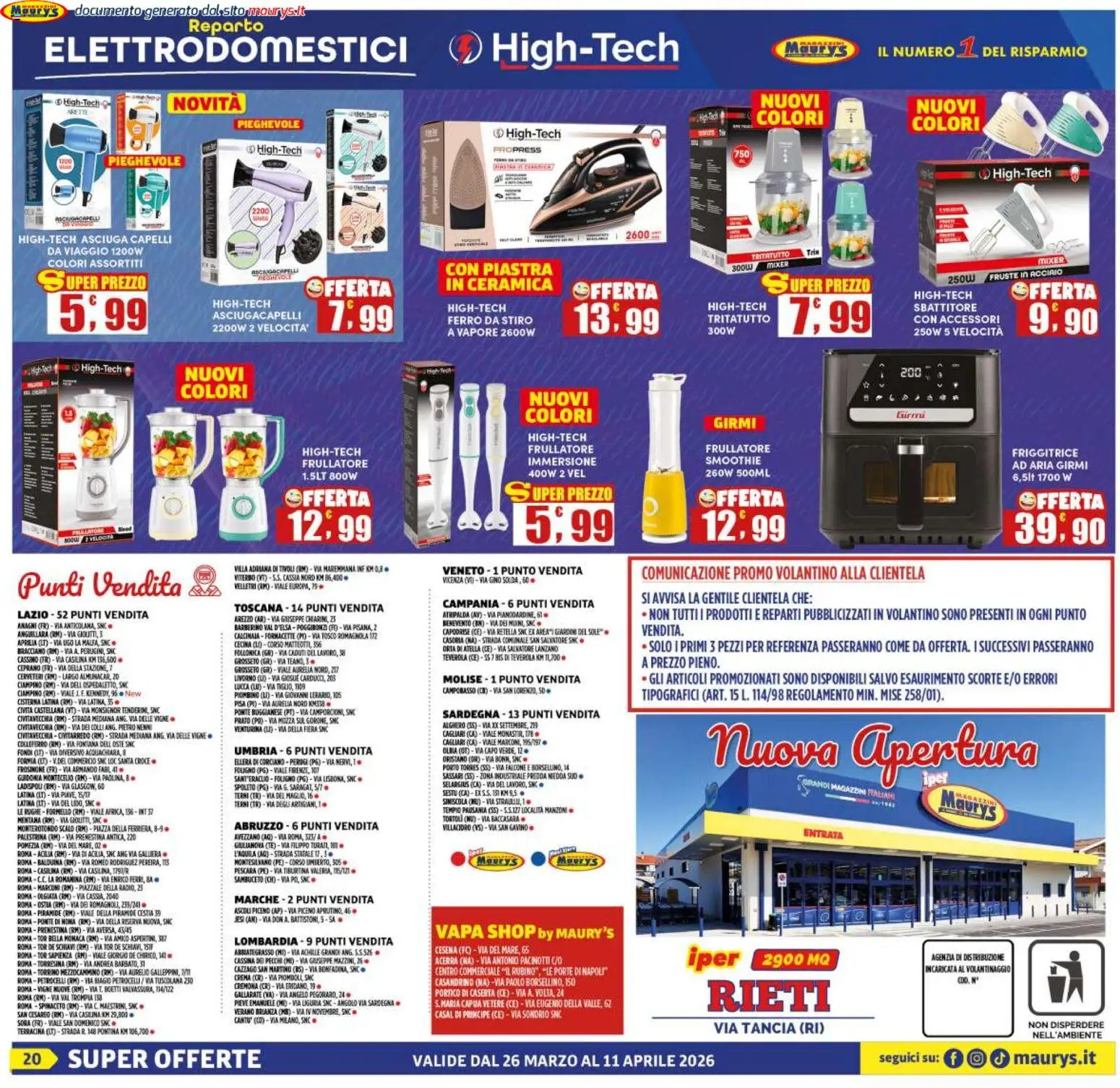 Volantino Maury's del 26.03.2026 | Pagina: 20 | Prodotti: Sbattitore, Tritatutto, Ferro da stiro, Asciugacapelli