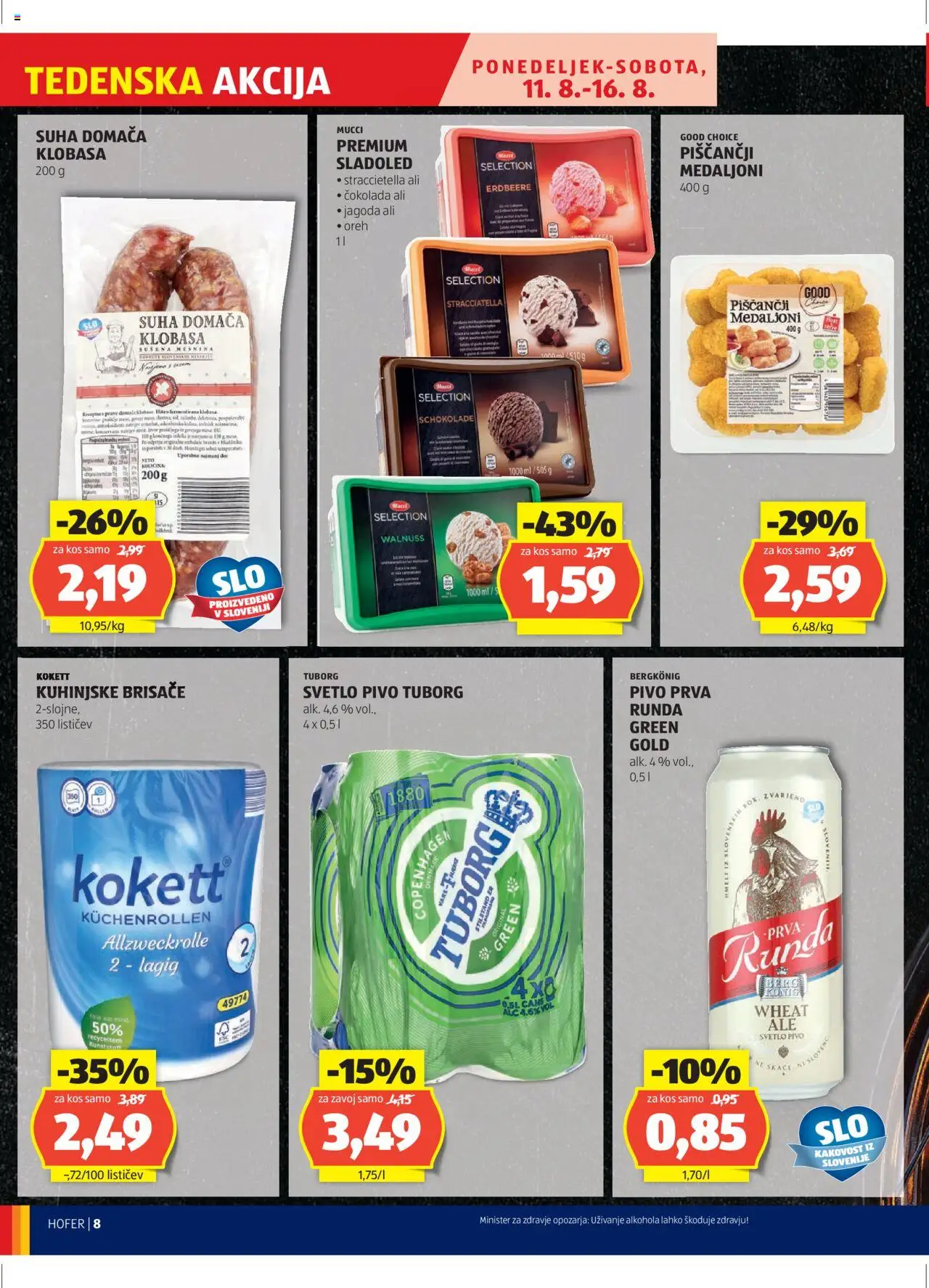 Hofer SI katalog | vrijedi od 07.08.2025 | Stranica: 8 | Proizvodi: Čokolada, Pivo, Sladoled