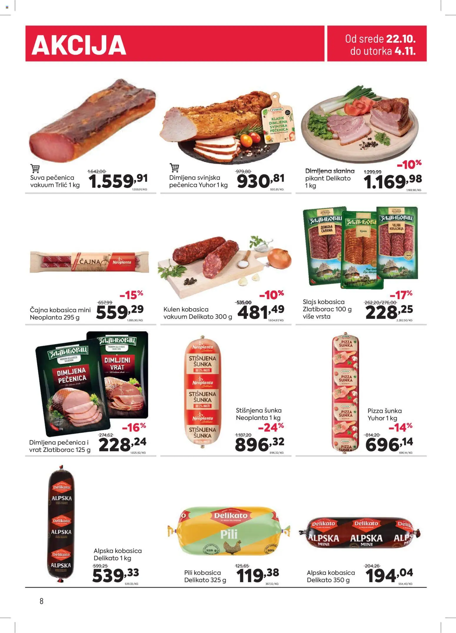 PerSu katalog - važi od 22.10.2025 | Strana: 8 | Proizvode: Šunka, Pizza šunka, Kobasica, Pečenica