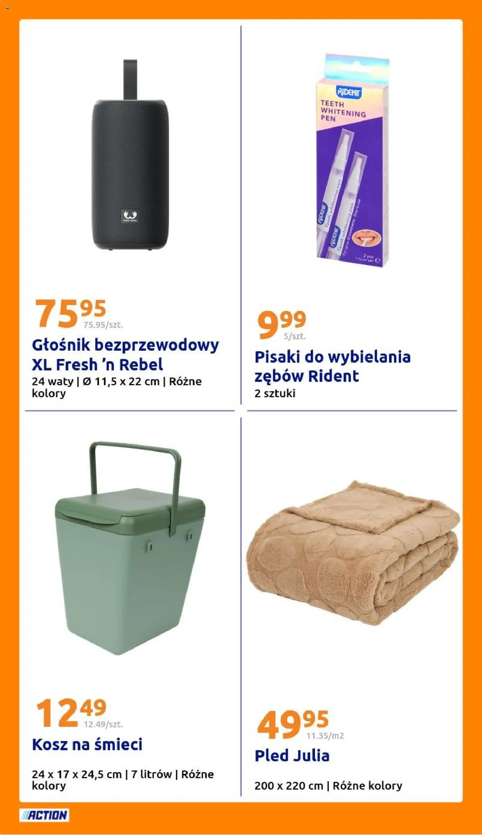 Action gazetka od 18.03.2026 | Strona: 28 | Produkty: Głośnik bezprzewodowy, Głośnik, Kosz, Pled