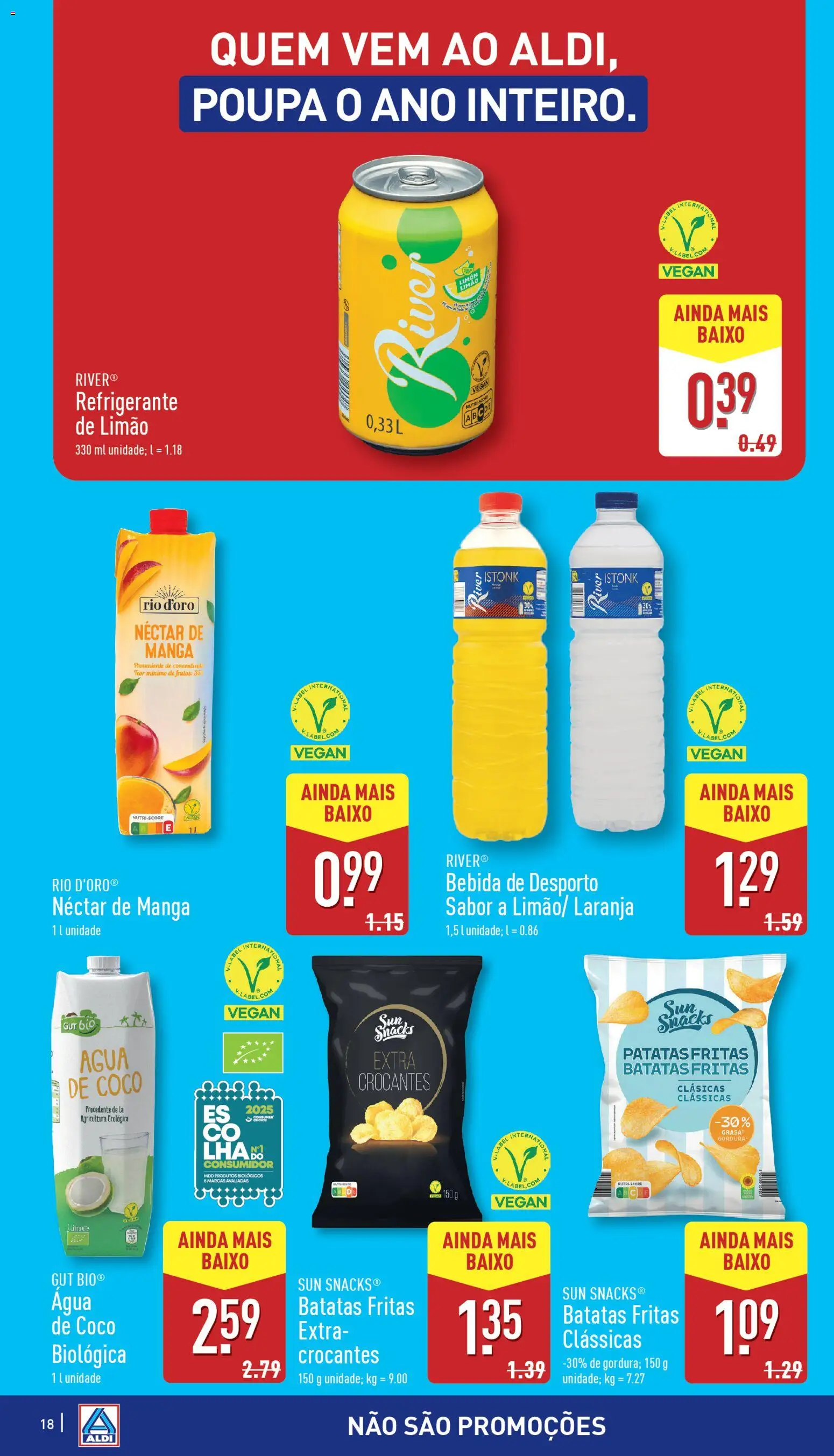 Aldi folheto │ válido de 22.10.2025 | Página: 18 | Produtos: Agua, Refrigerante, Batatas fritas, Bebida