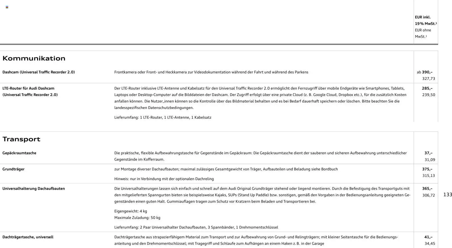 Audi Q8 – gültig ab 06.11.2025 | Seite: 133 | Produkte: Batterie