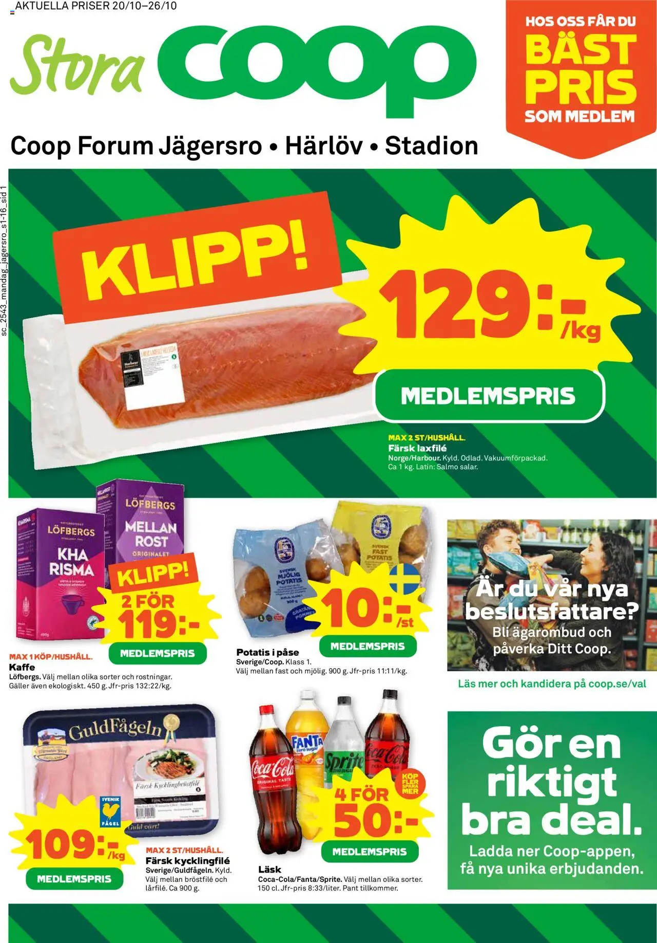Coop Forum reklamblad aktuell från 20.10.2025 | Sida: 1 | Produkter: Galler, Coca cola, Fanta, Kaffe