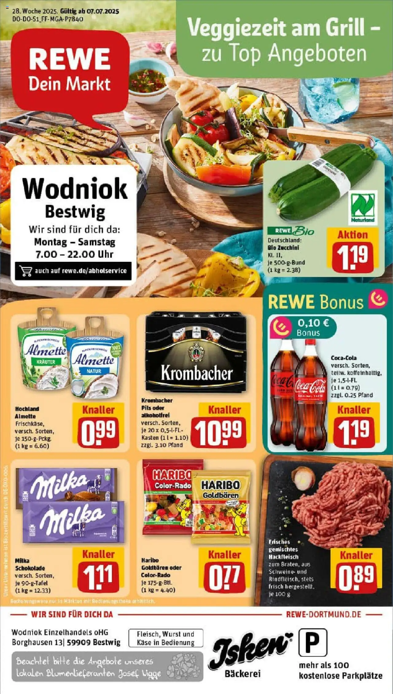 Rewe prospekt Bestwig	 - gültig ab dem 06.07.2025 | Seite: 1 | Produkte: Grill, Bäckerei, Milka schokolade, Milka